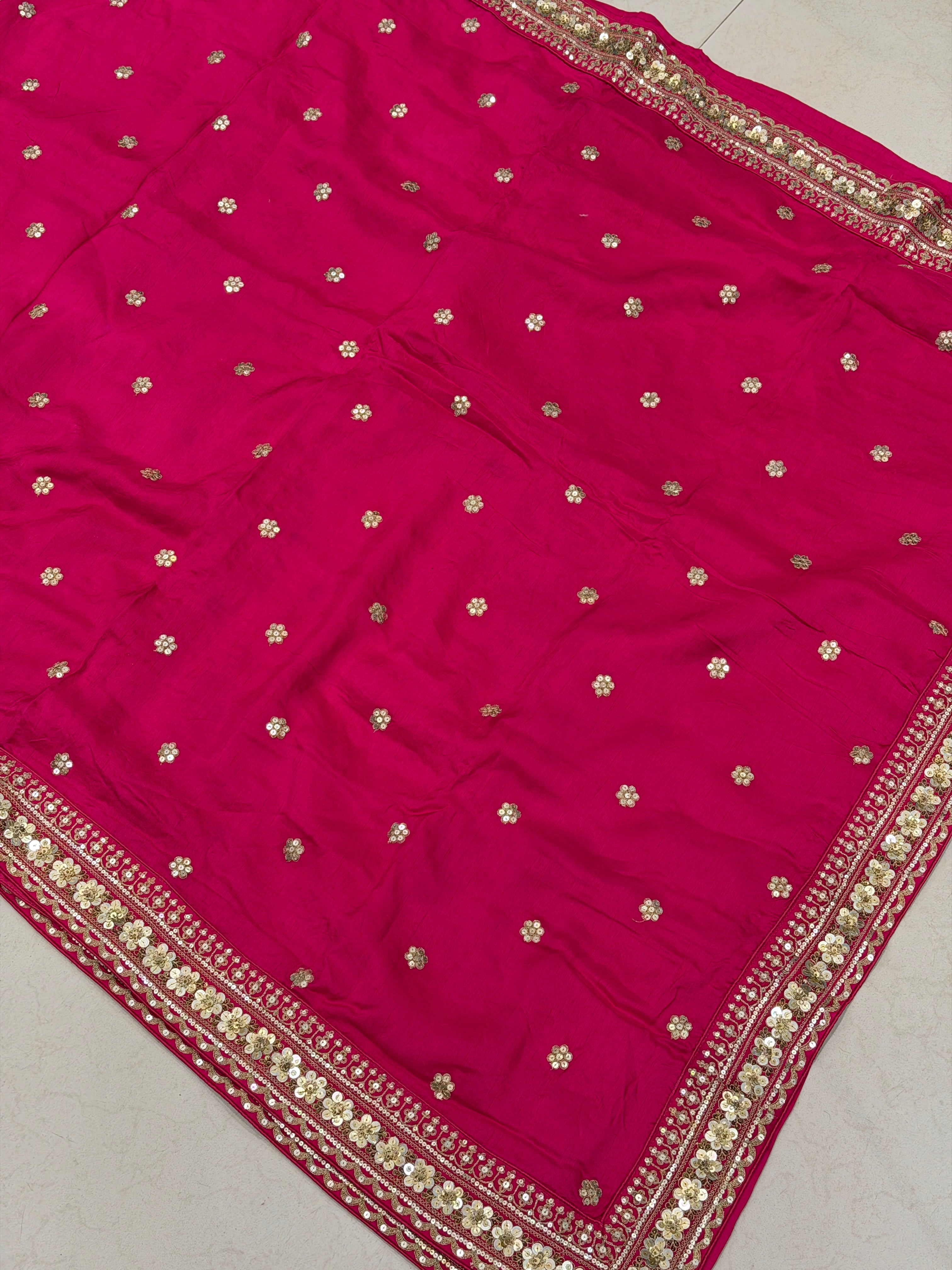 Rani Pink Marodi Embroidery Pure Silk Saree