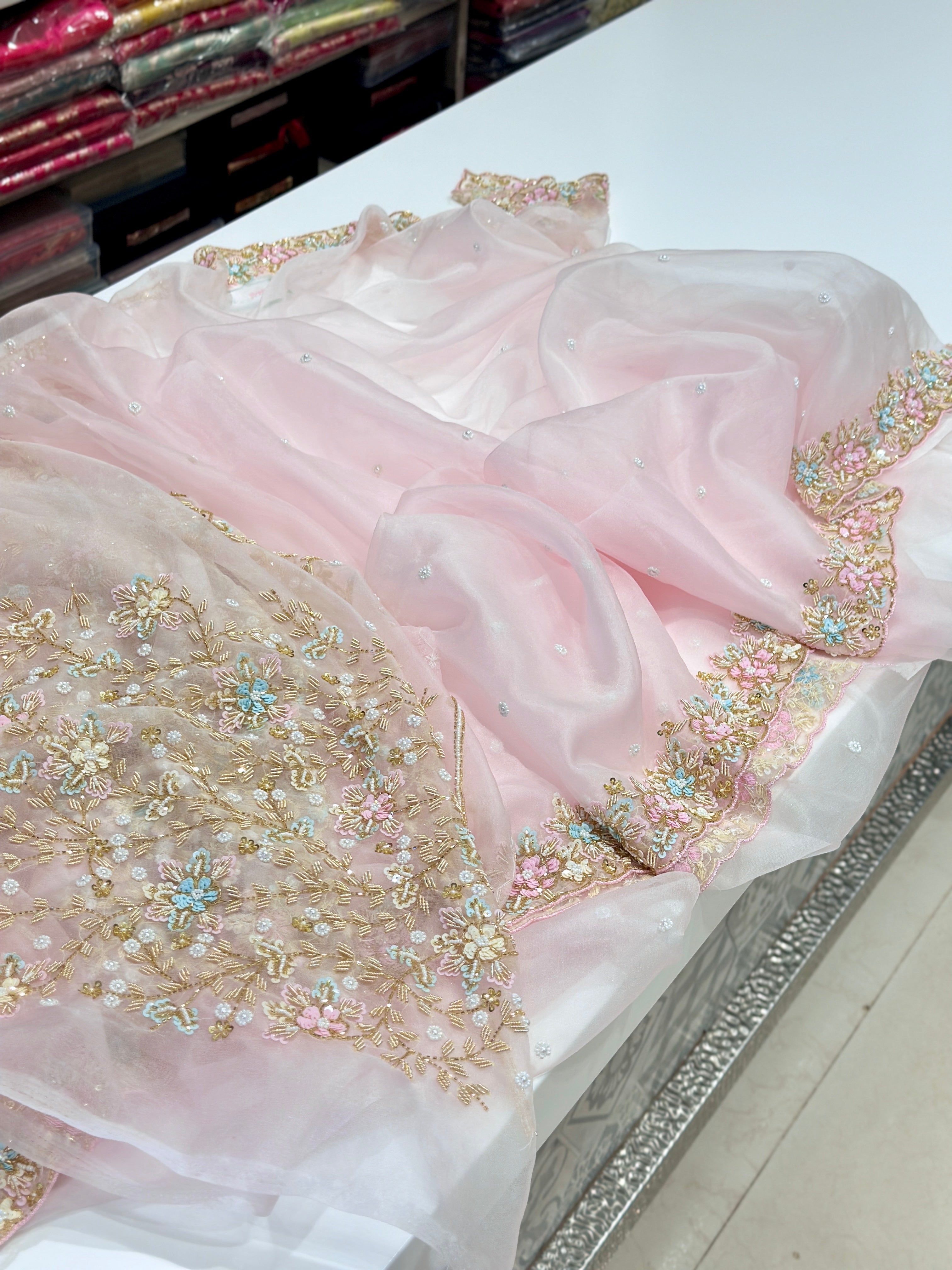 Light Pink Organza Blouse Saree