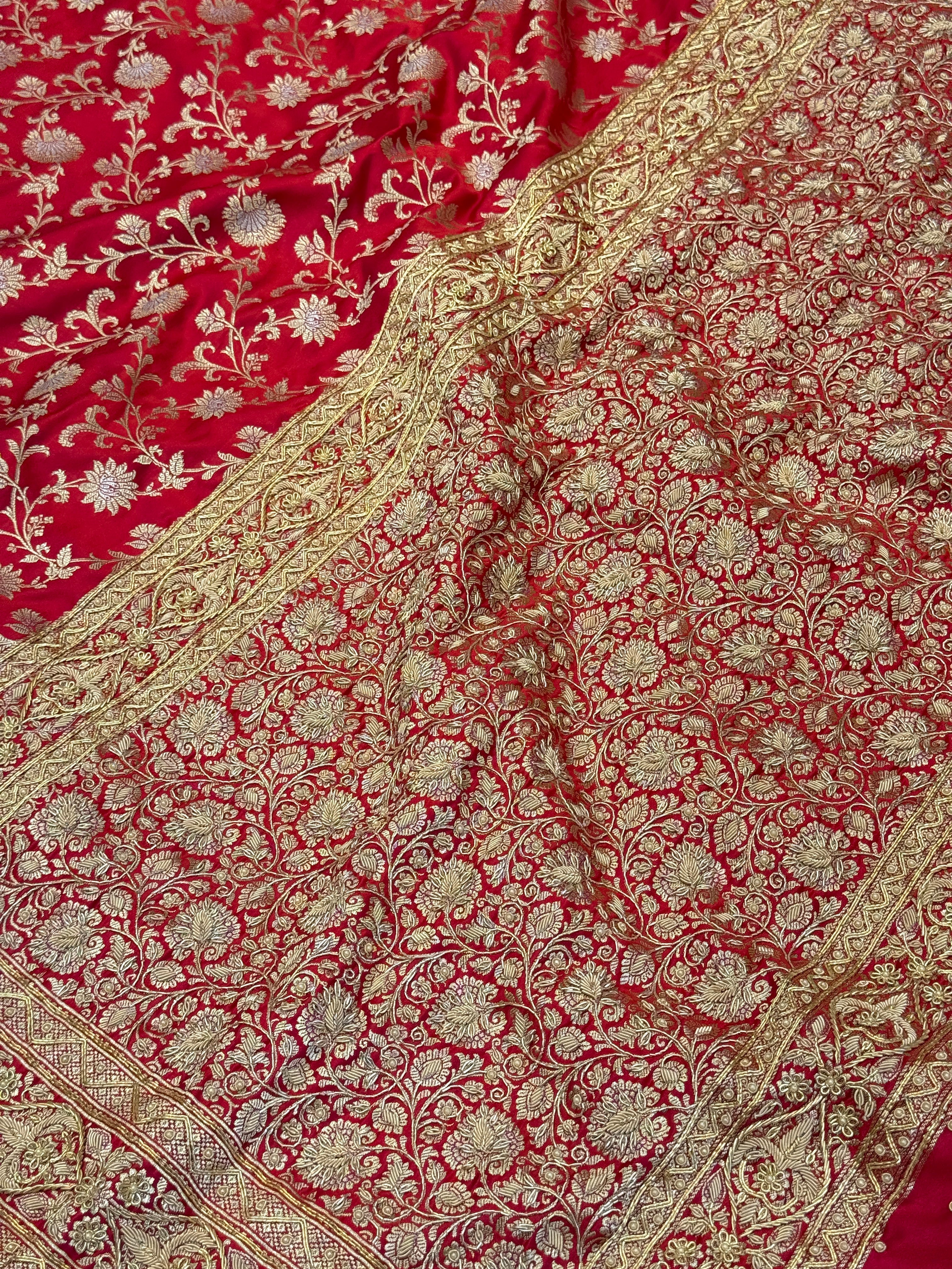 Red Banarasi Silk Small 2.0 Jaal Zardosi Saree
