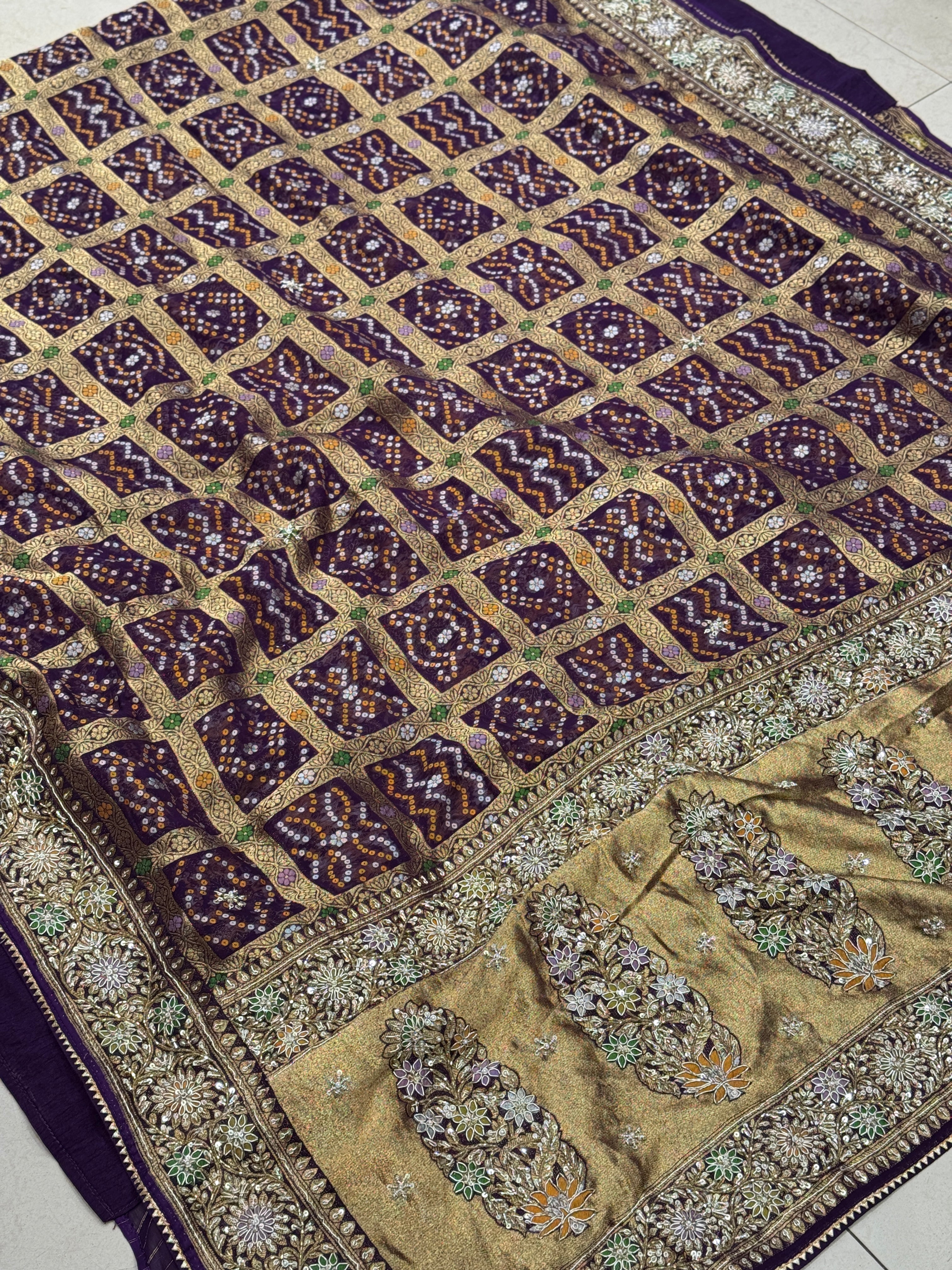 Violet Gharchola Meenakari Hand Embroidery Saree