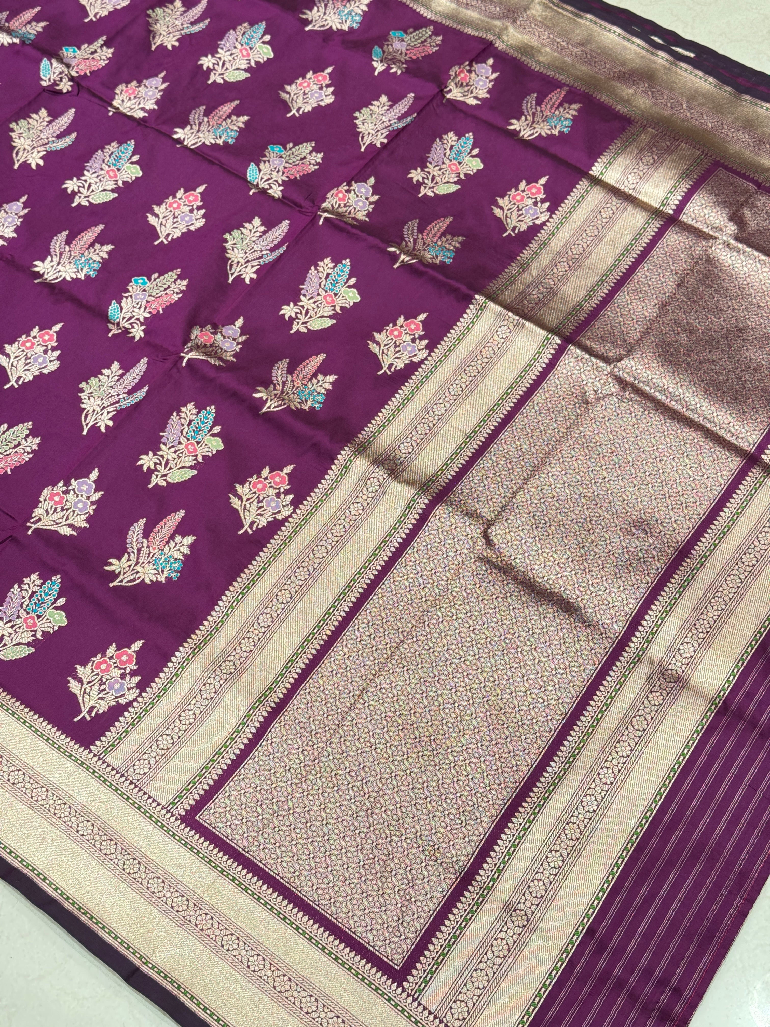 Purple Paisley Butta Banarasi Silk Saree