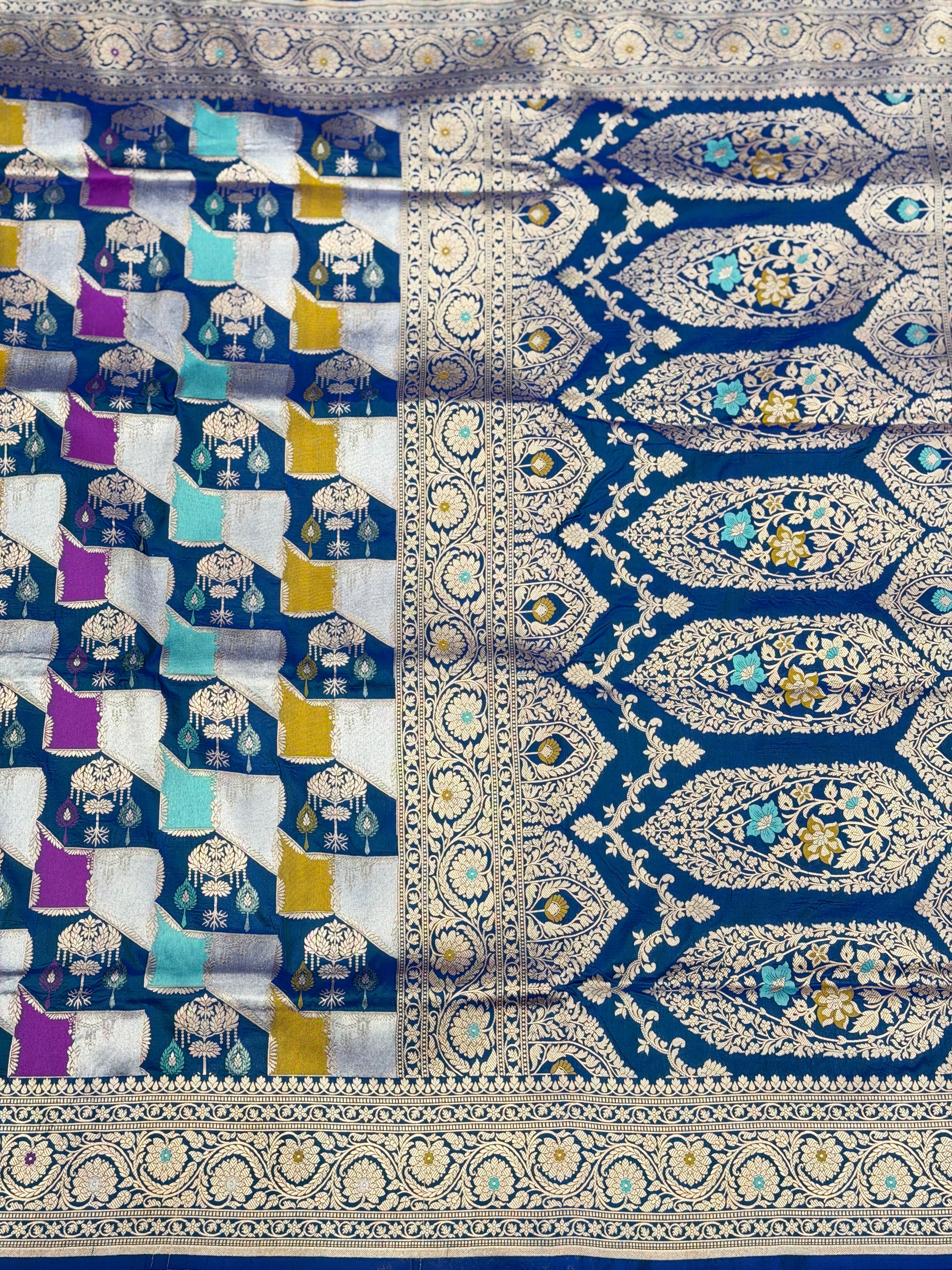 Blue Banarasi Rangkat Handloom Katan Silk Saree