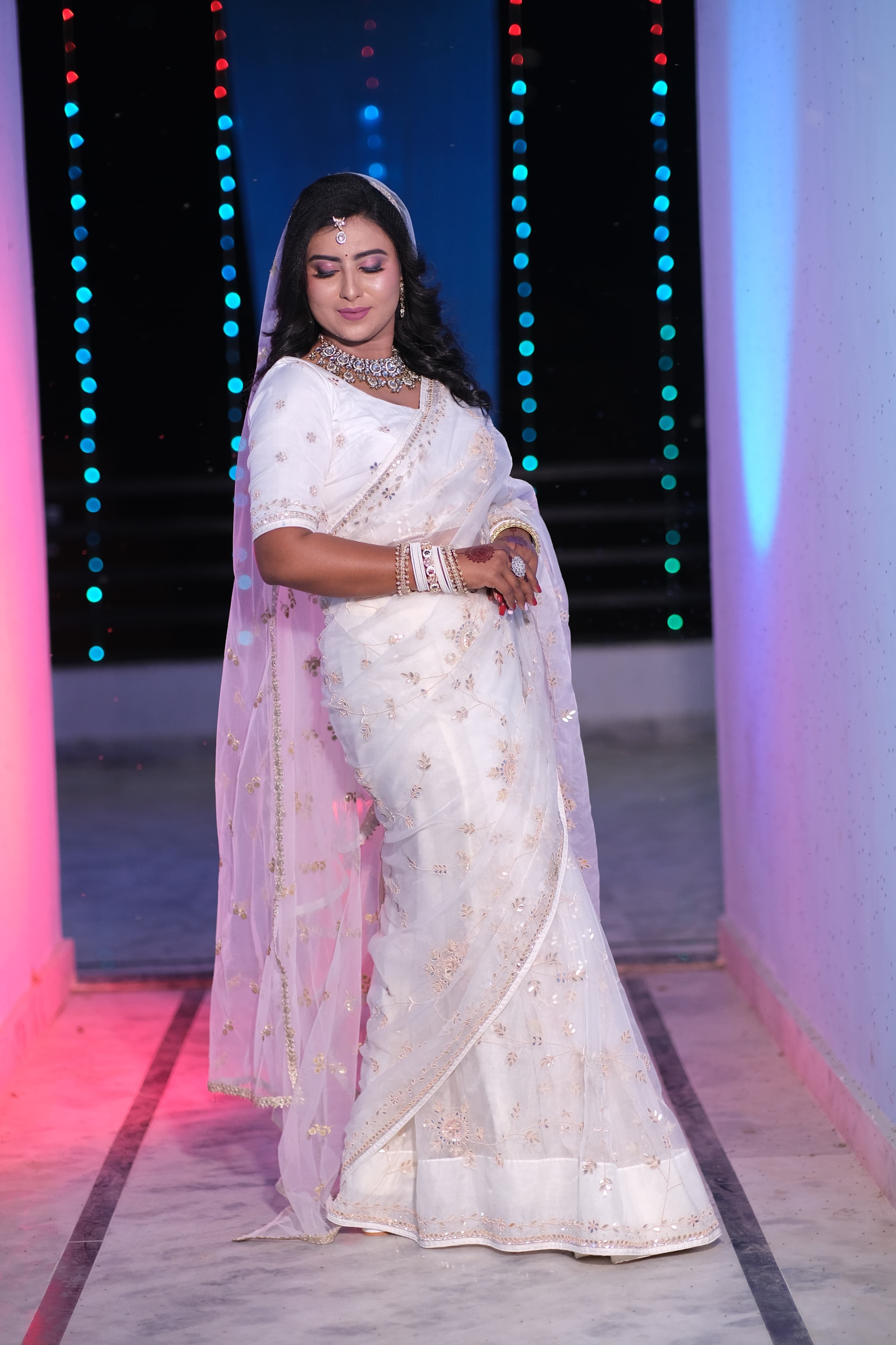 White Organza Alia Bhatt Inspired Embroidery Saree