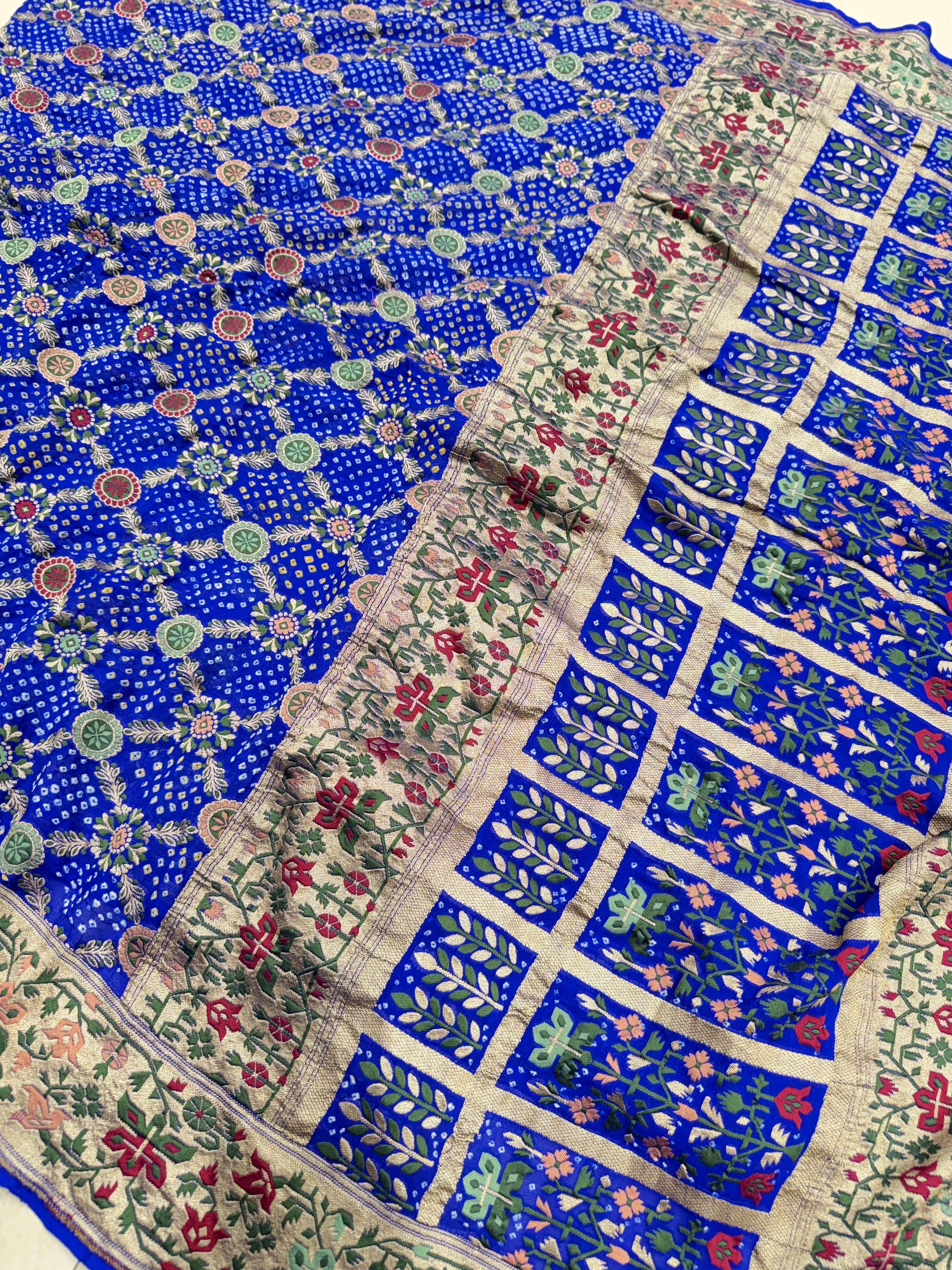 Blue Paithani Fusion Meenakari Rai Bandhej Saree