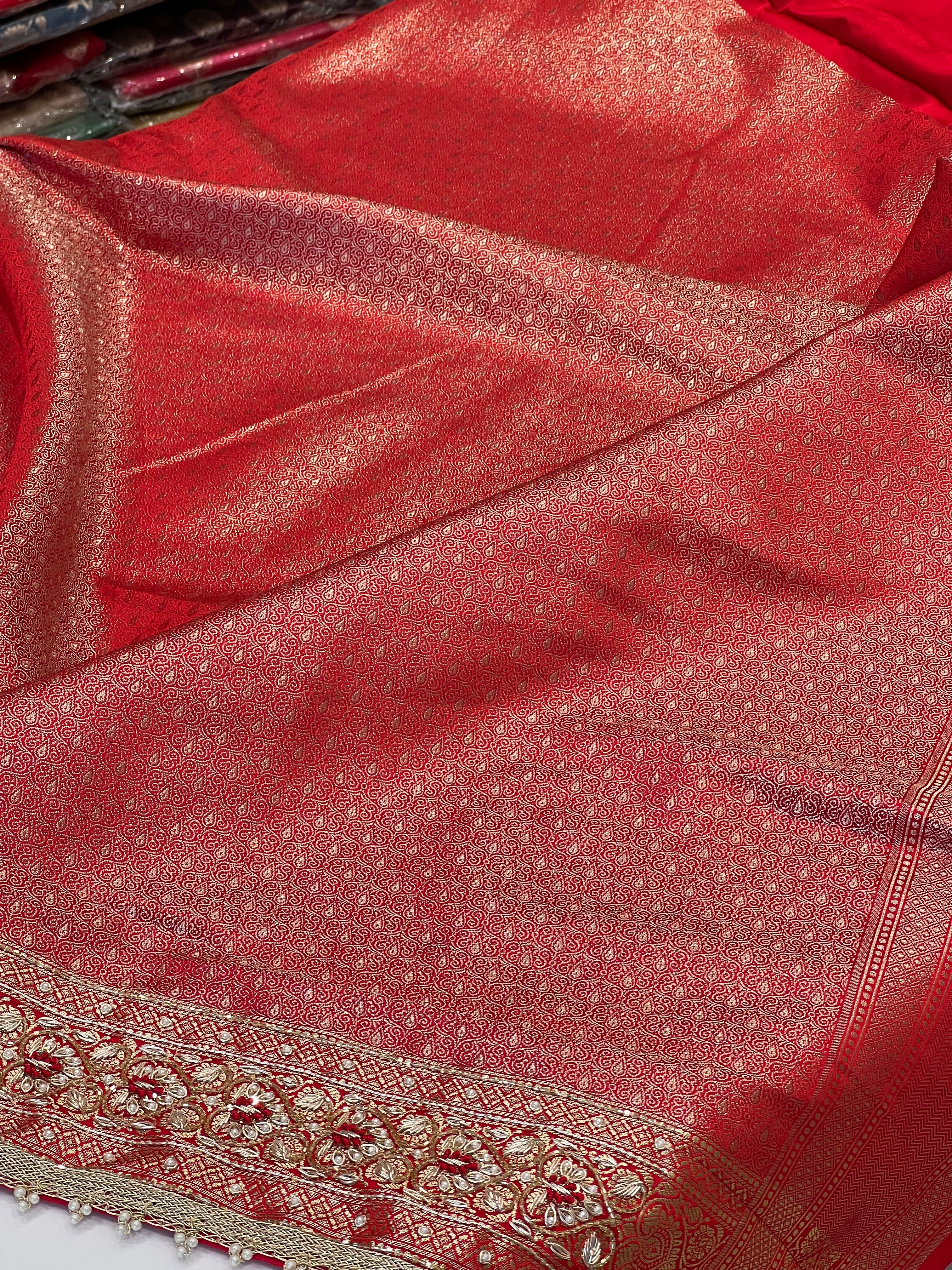 Red Banarasi Silk Resham Embroidery Saree