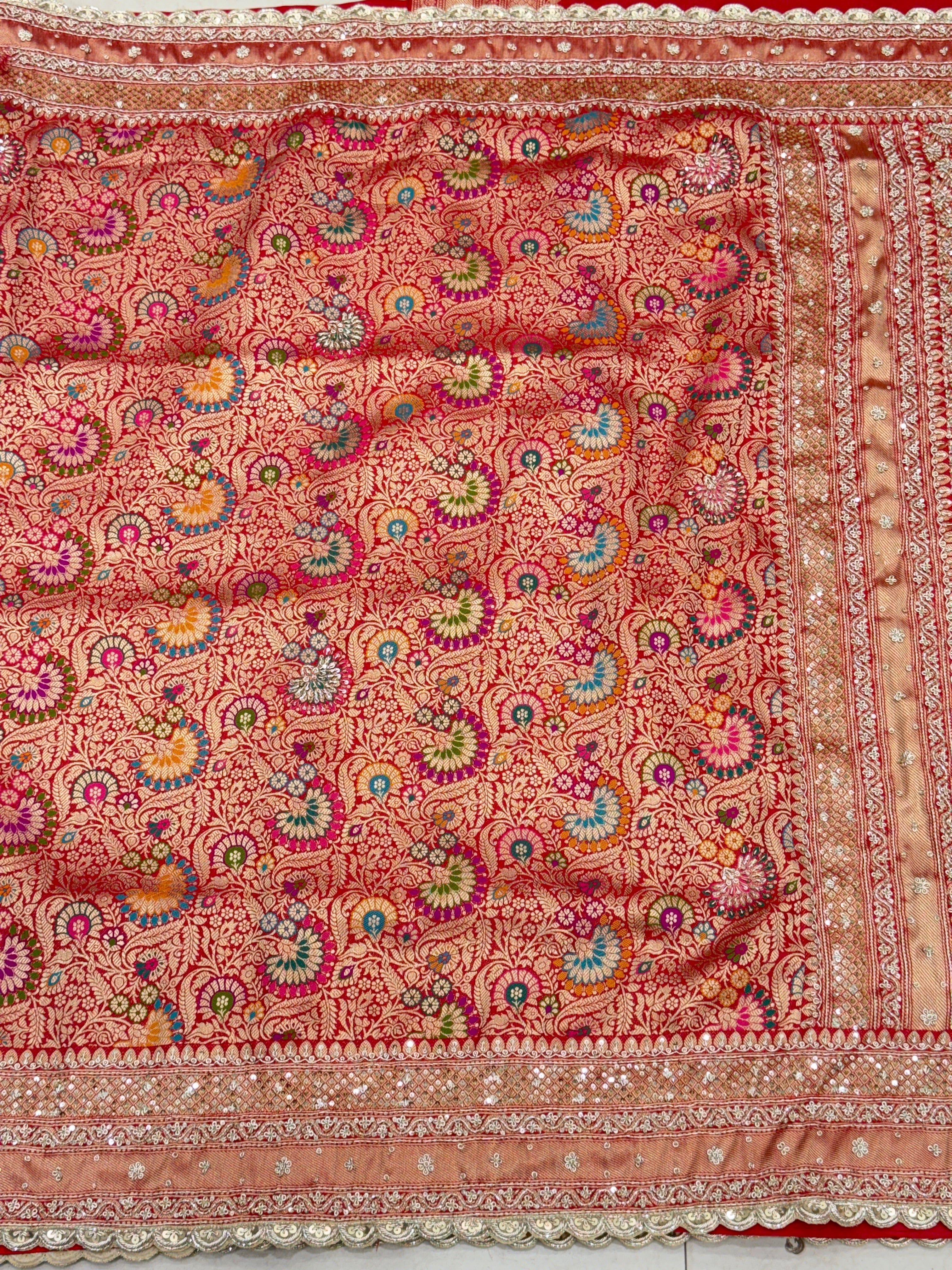 Red Banarasi Khinkhwab Zardosi Embroidery Saree