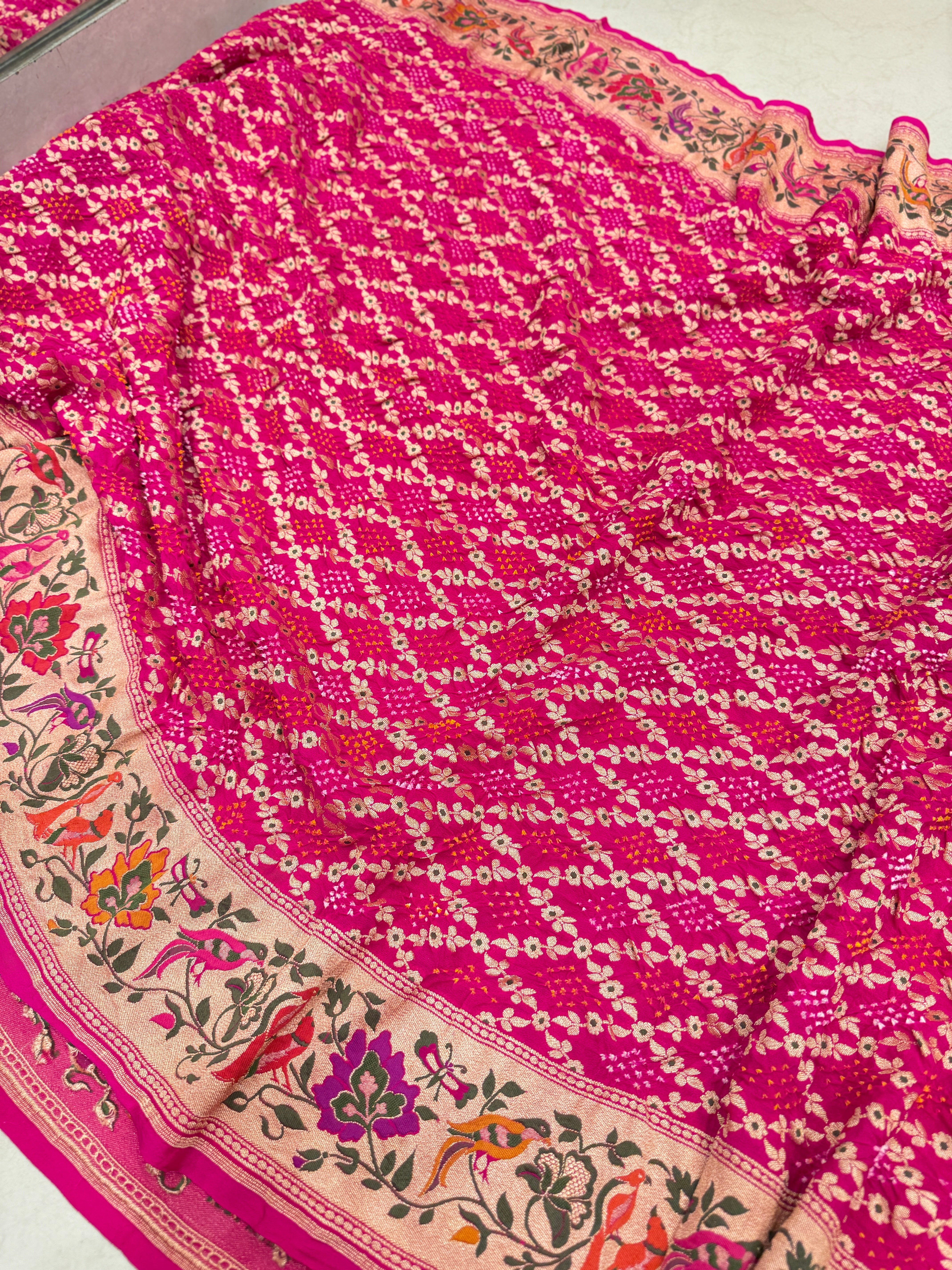 Rani Pink Paithani Style Meenakari Rai Bandhej Georgette Bandhini Saree