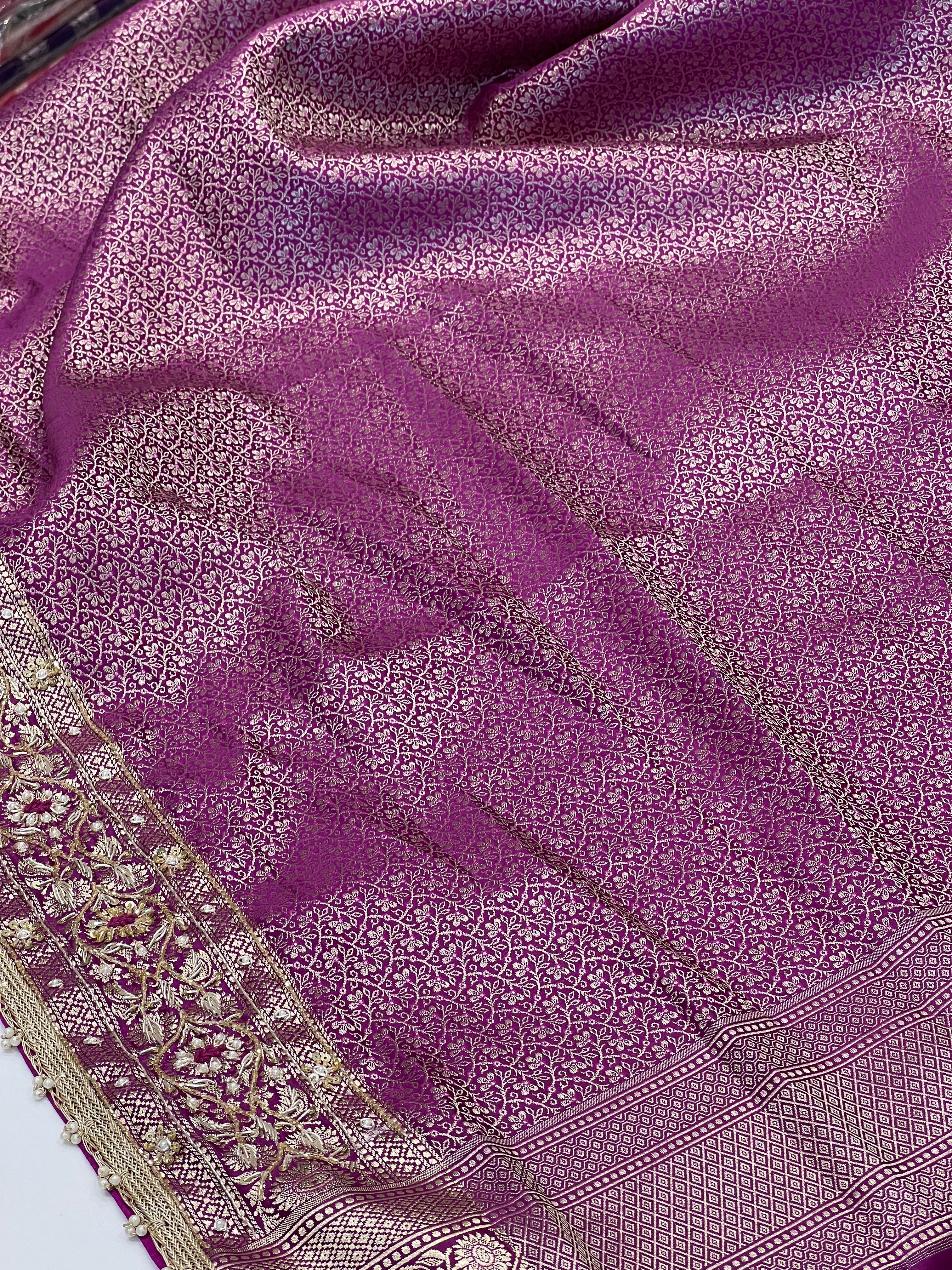 Violet Banarasi Jaal Resham Hand Embroidery Saree