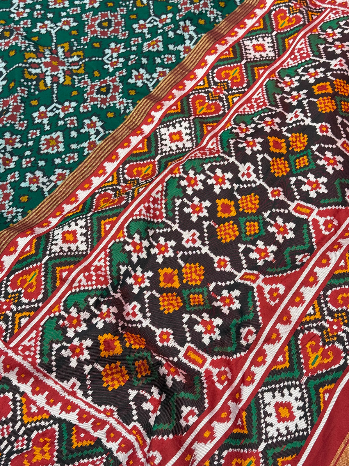 Green Red Manekchowk Semi Silk Weaved Patan Patola Saree