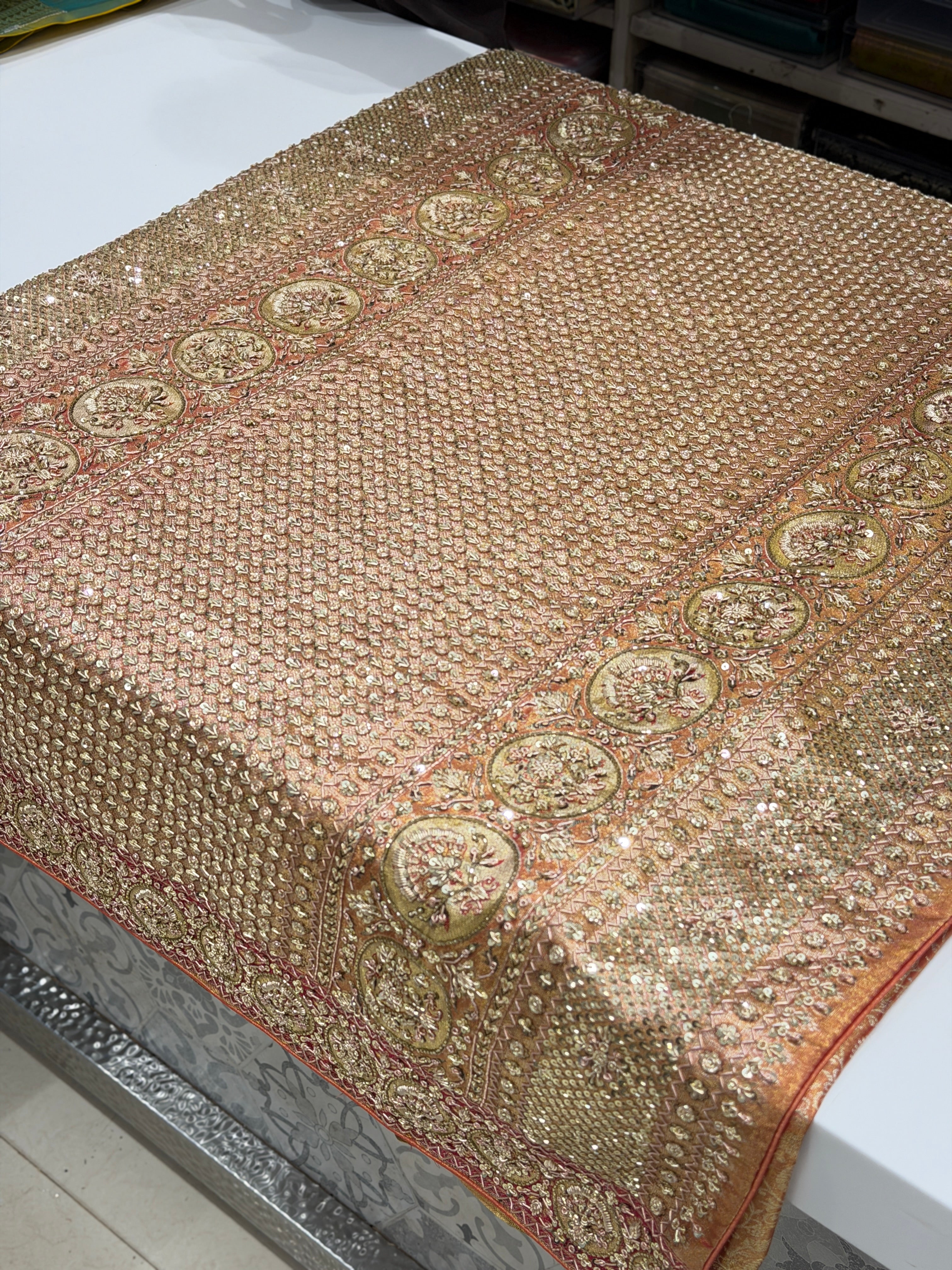 Red Tissue Kanjivaram Zardosi Meenakari Border Hand Embroidery Saree