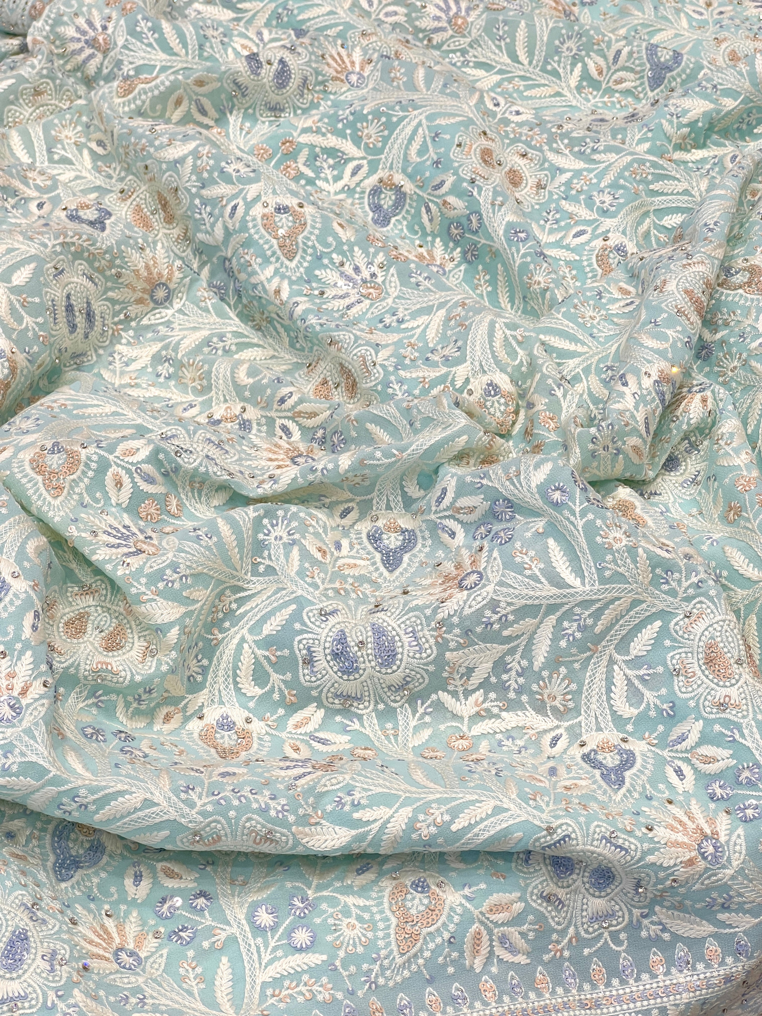 Sea Blue Chikankari Saree