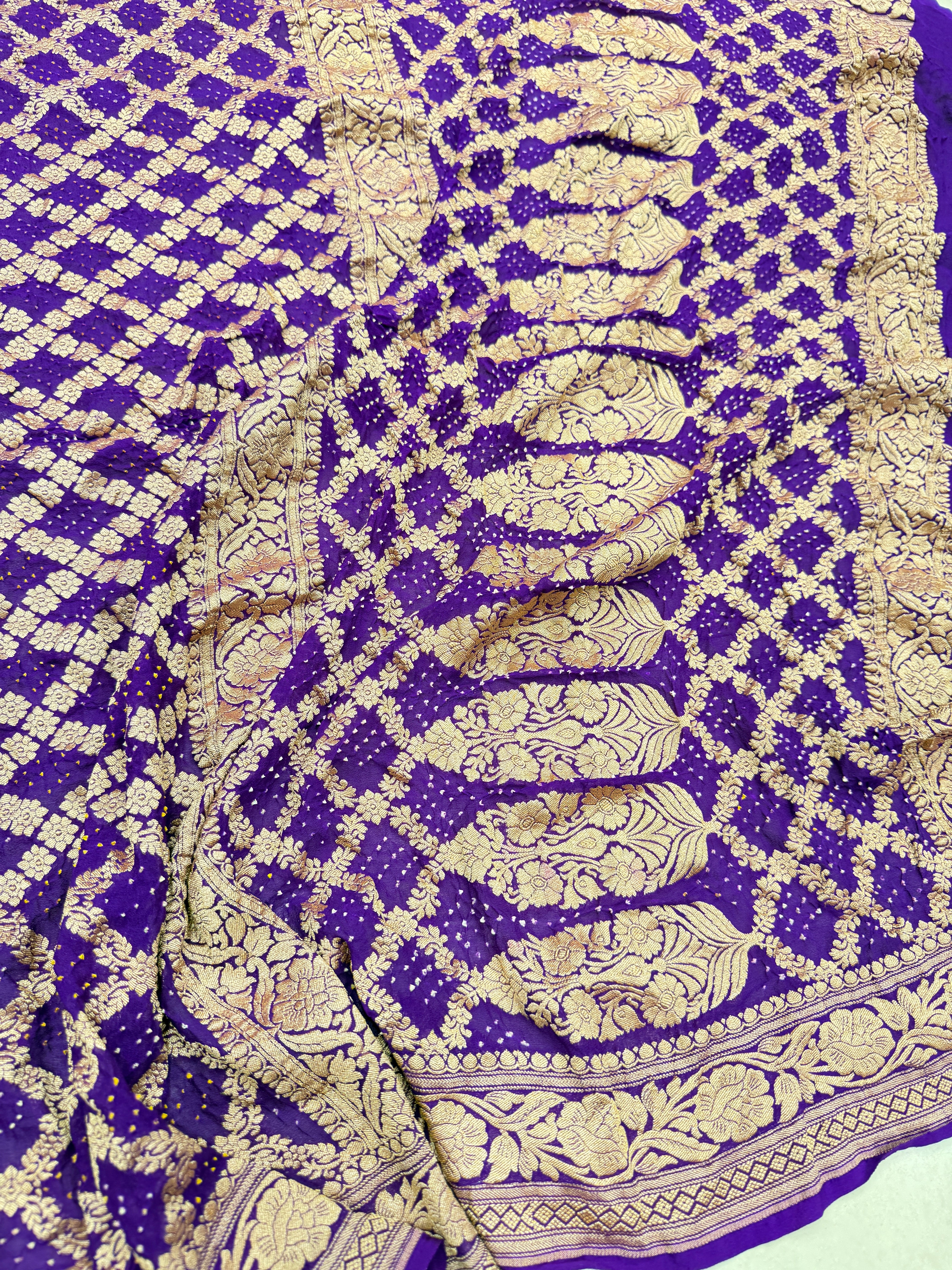 Violet Georgette Handloom Bandhej Bandhini Saree