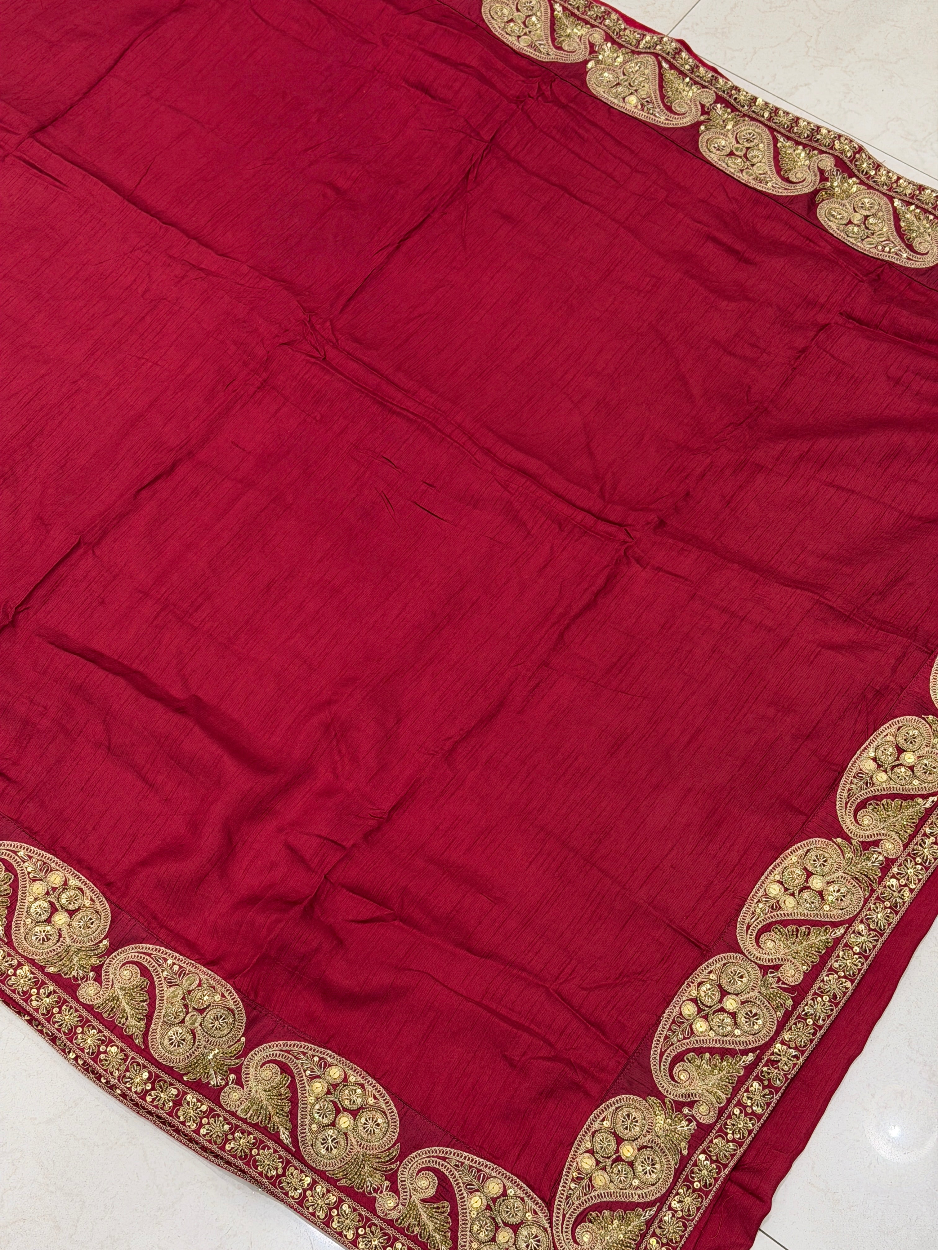 Maroon Marodi Embroidery Sabyasachi Inspired Pure Silk Border Saree