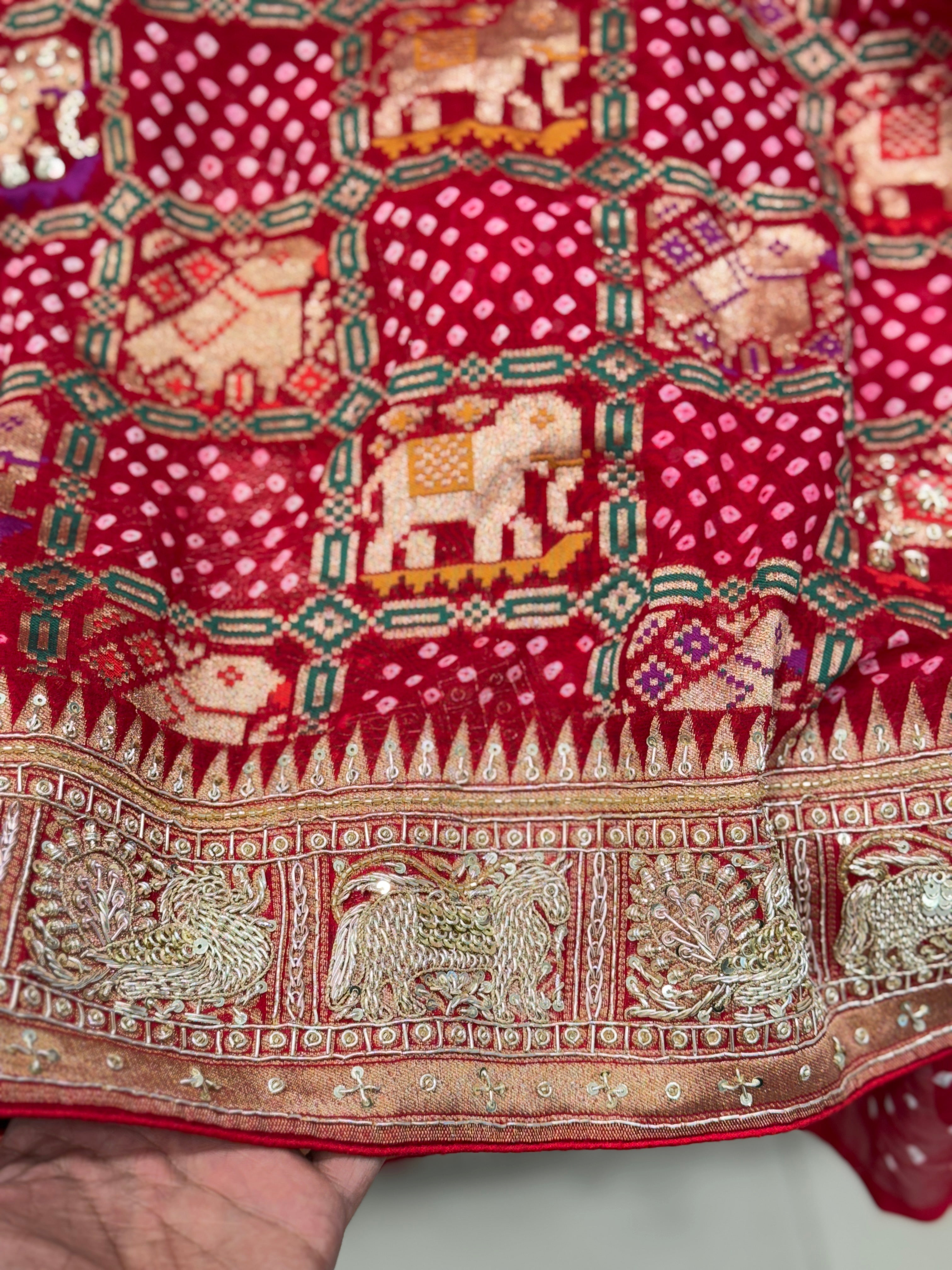 Red Bandhej Patola Zardosi Saree