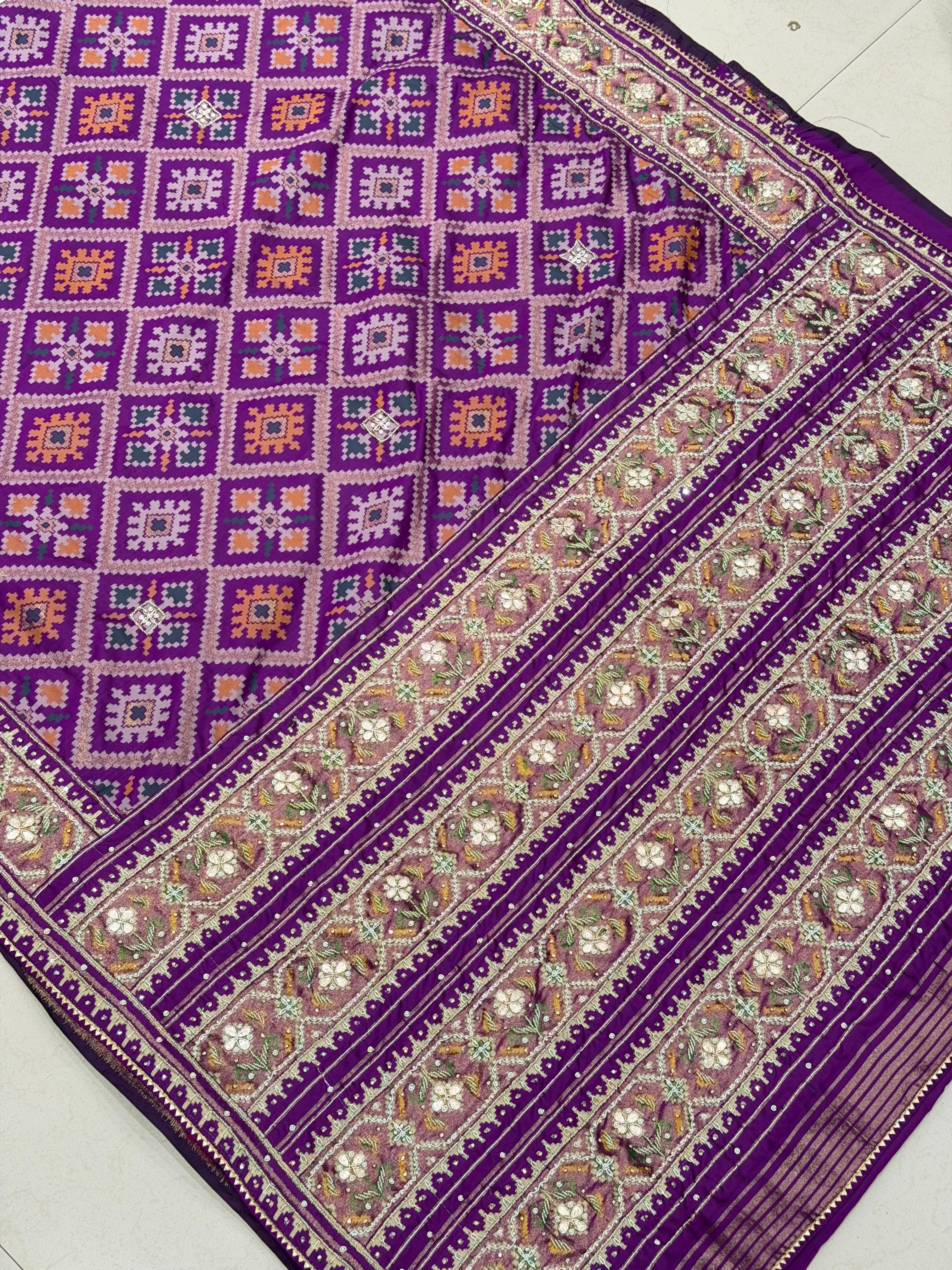 Violet Patola Ratan Chowk Hand Embroidery Saree