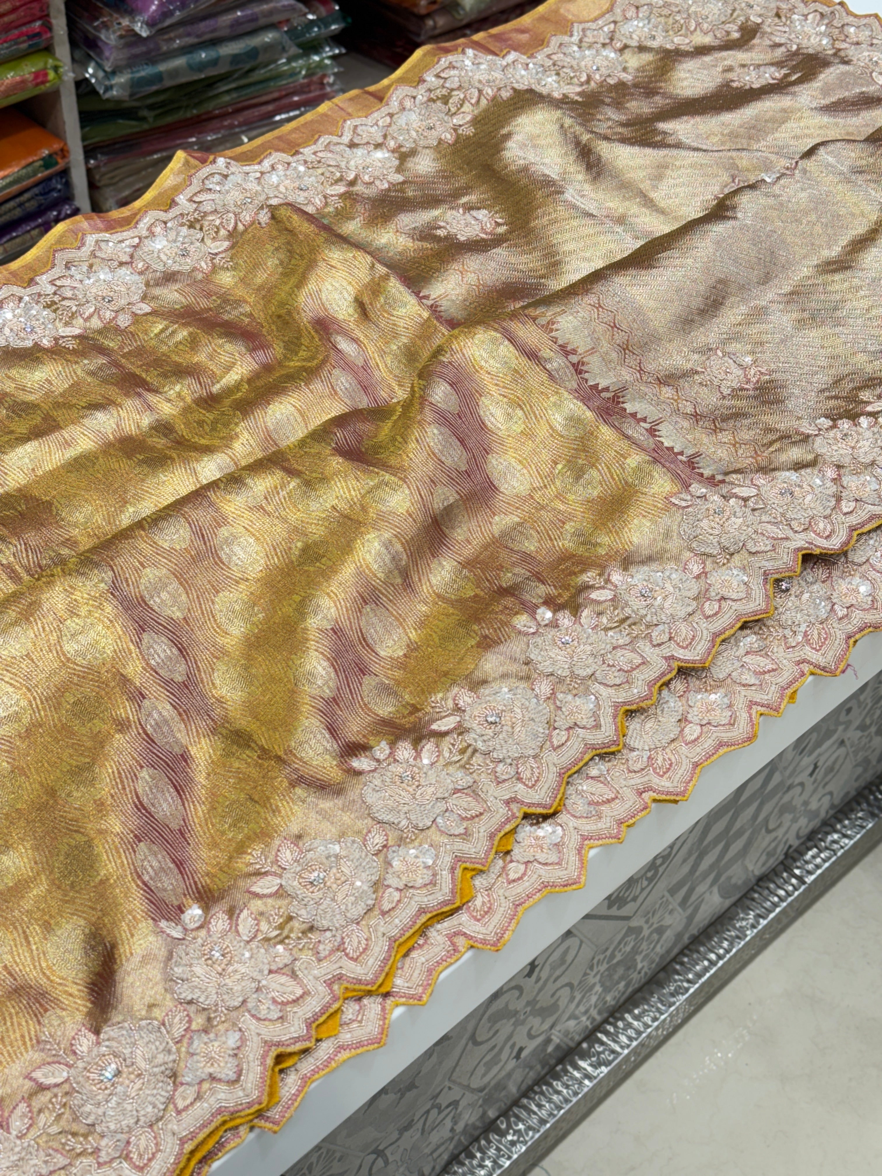 Rust Kanjivaram Hand Embroidery Saree