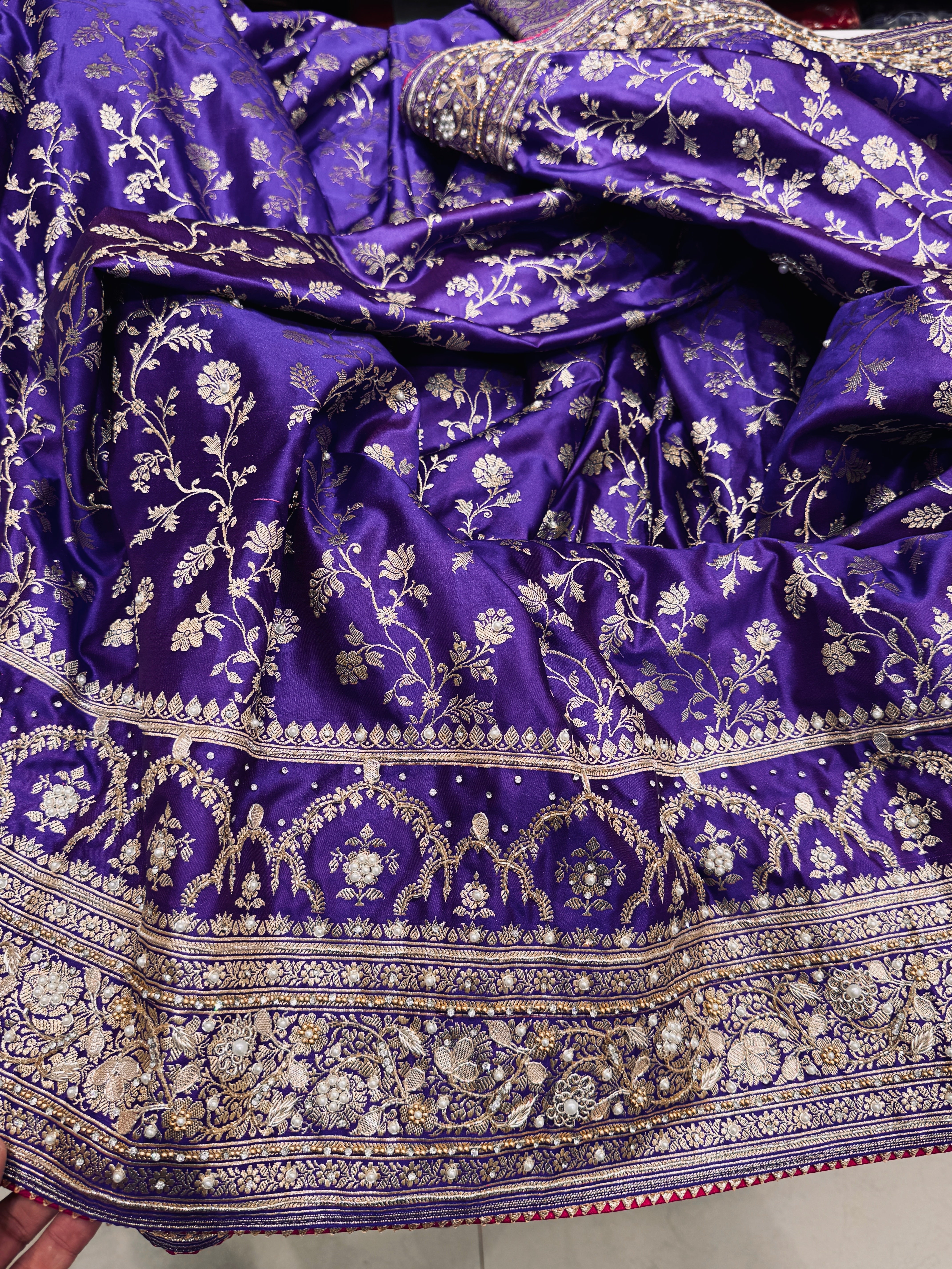 Violet Banarasi Silk Hand Embroidery Saree