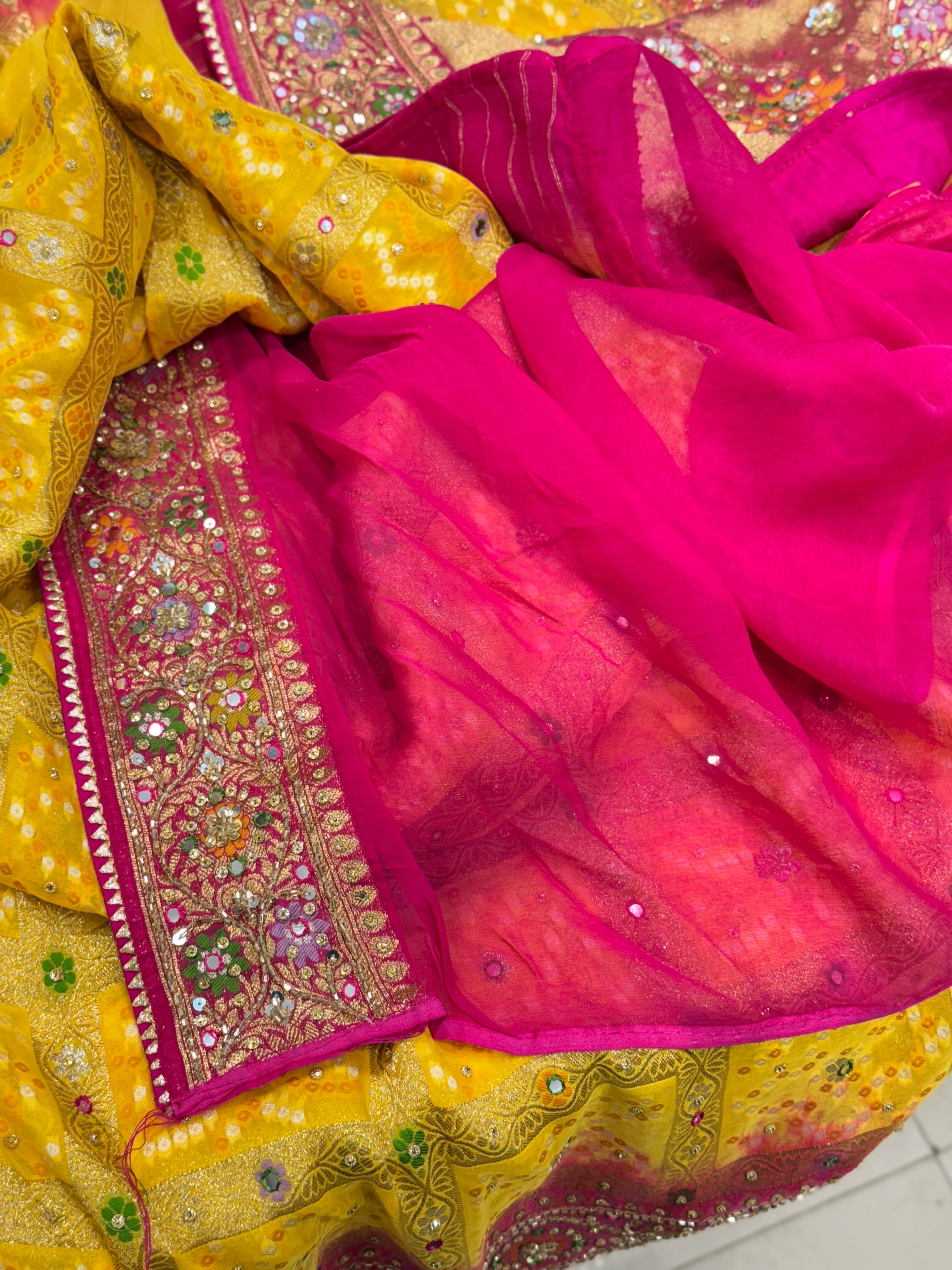 Yellow Rani Meenakari Gharchola Hand Embroidery Saree