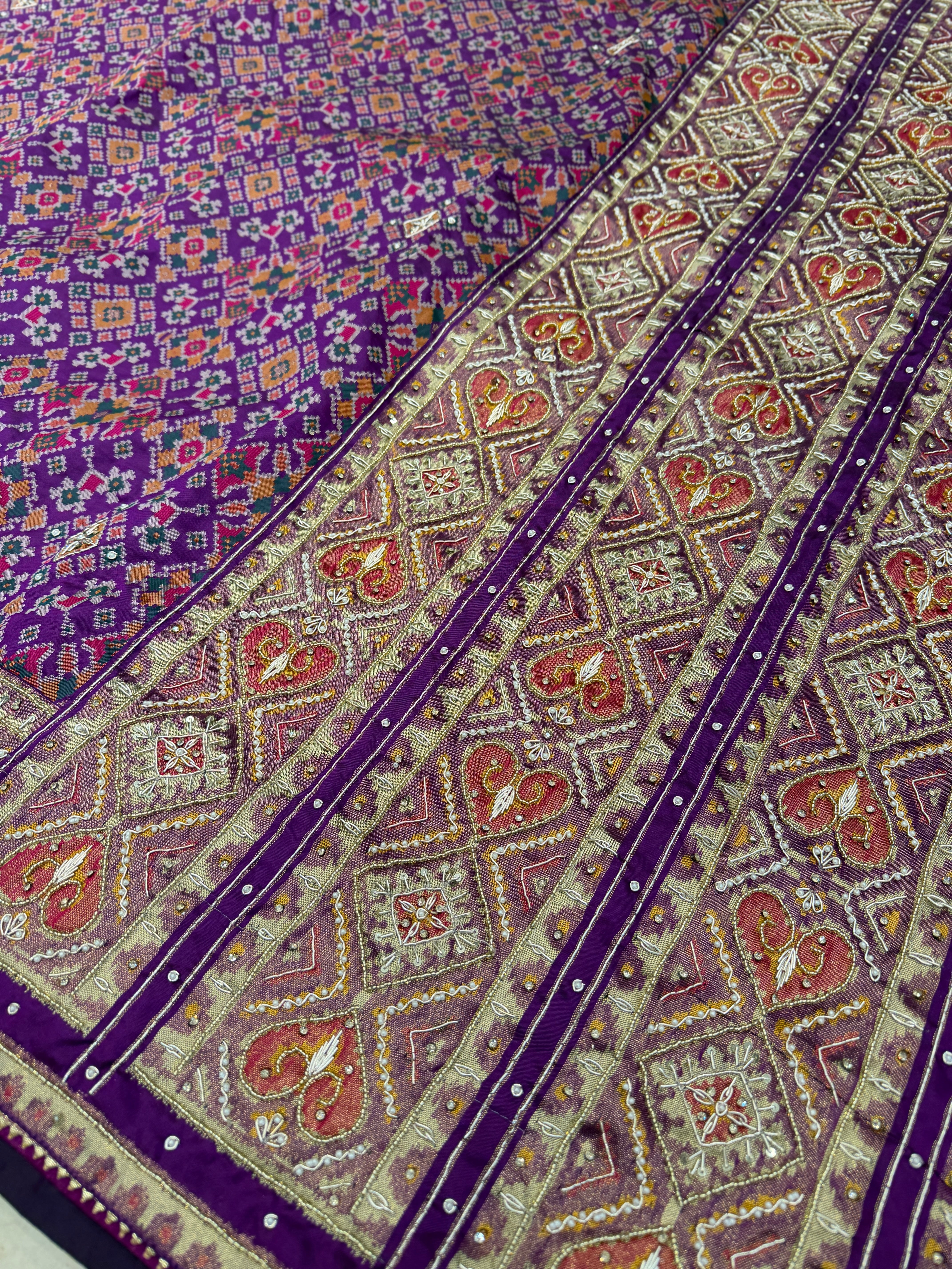 Violet Manek Chowk Hand Embroidery Patola Saree