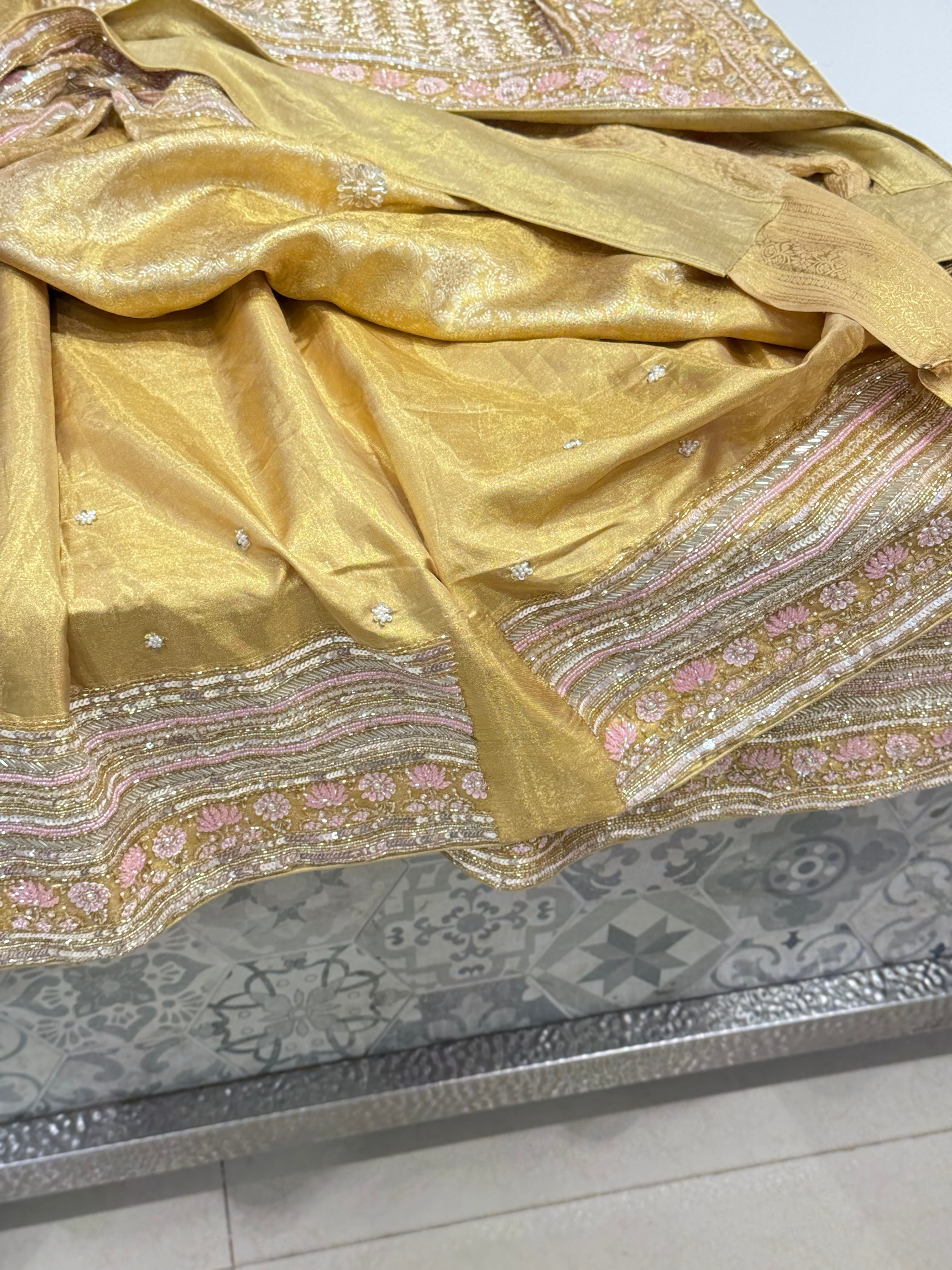 Gold Tissue Jaal Kanjivaram Hand Embroidery Saree