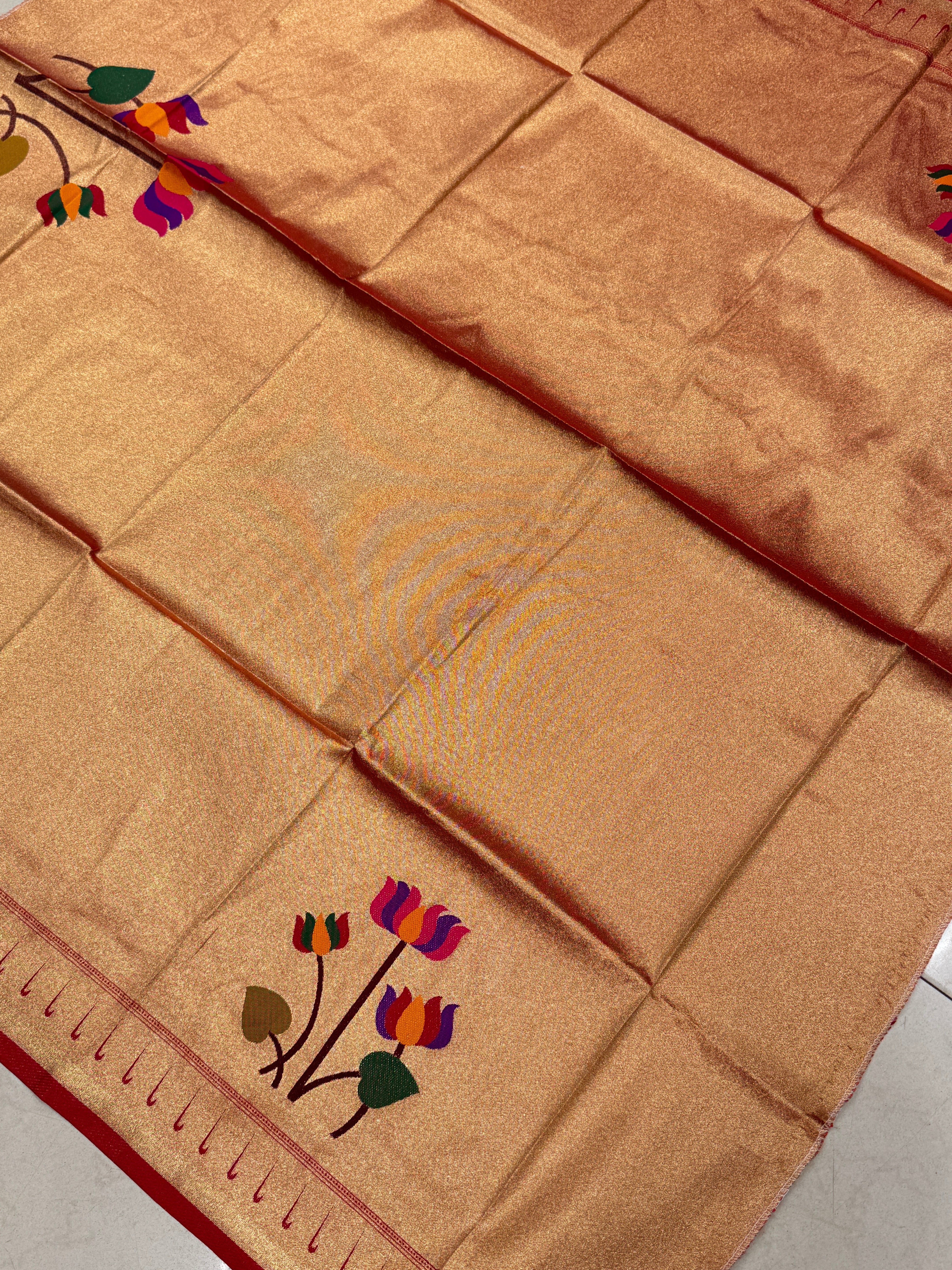 Lotus Motif Tissue Paithani Blouse Piece