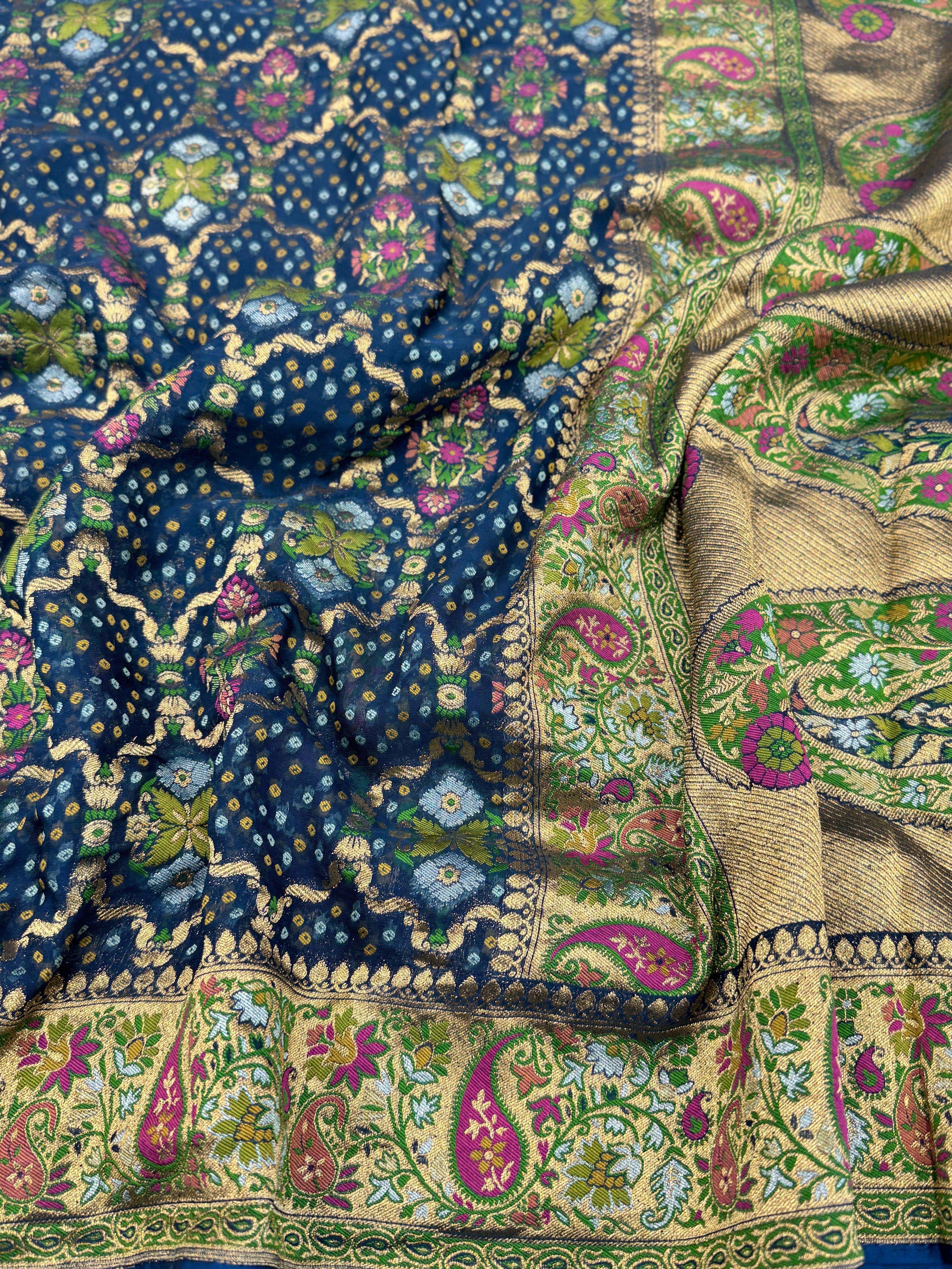 Blue Weaved Bandhej Meenakari Saree