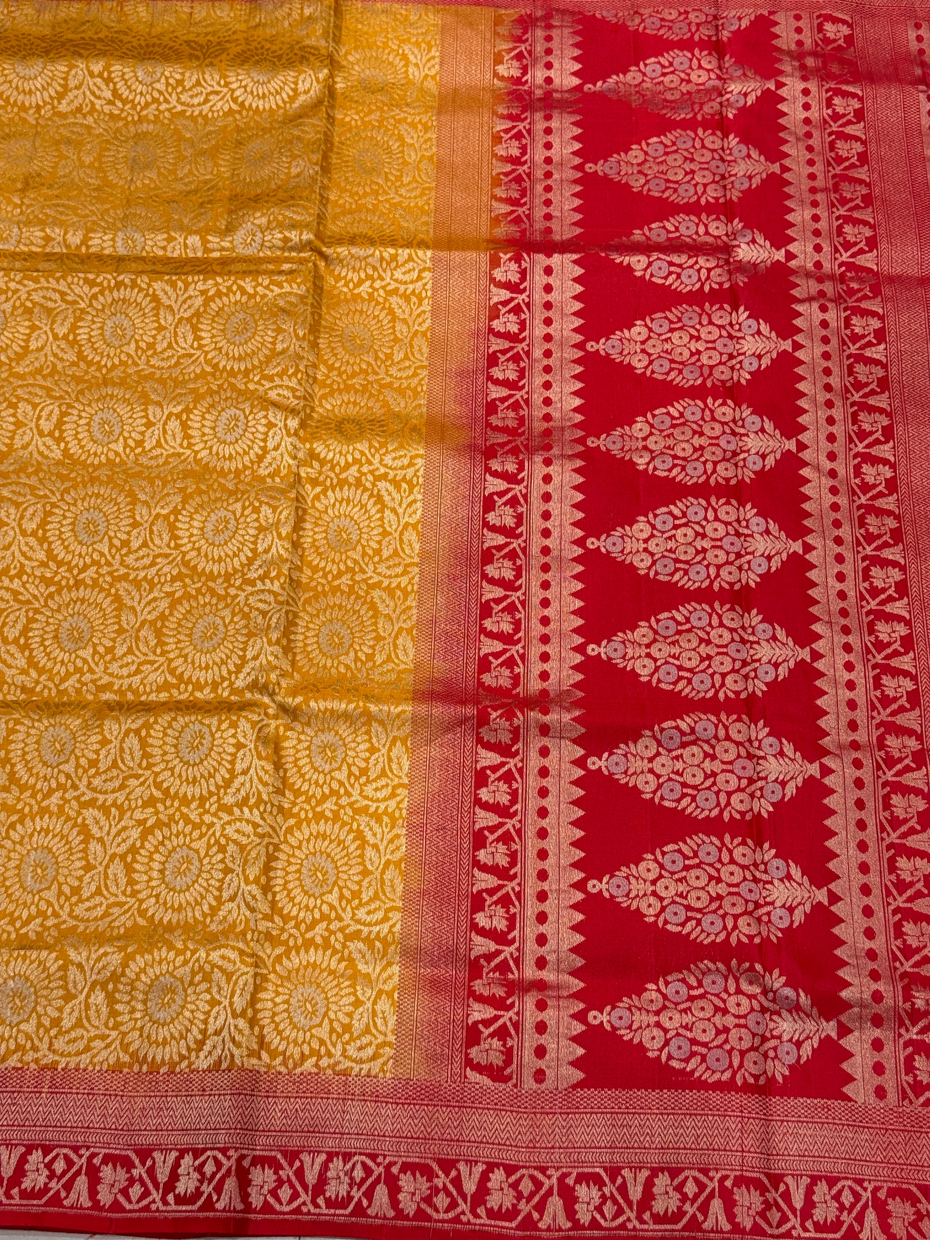 Yellow Red Brocade Handloom Kanchipuram Pure Silk Saree