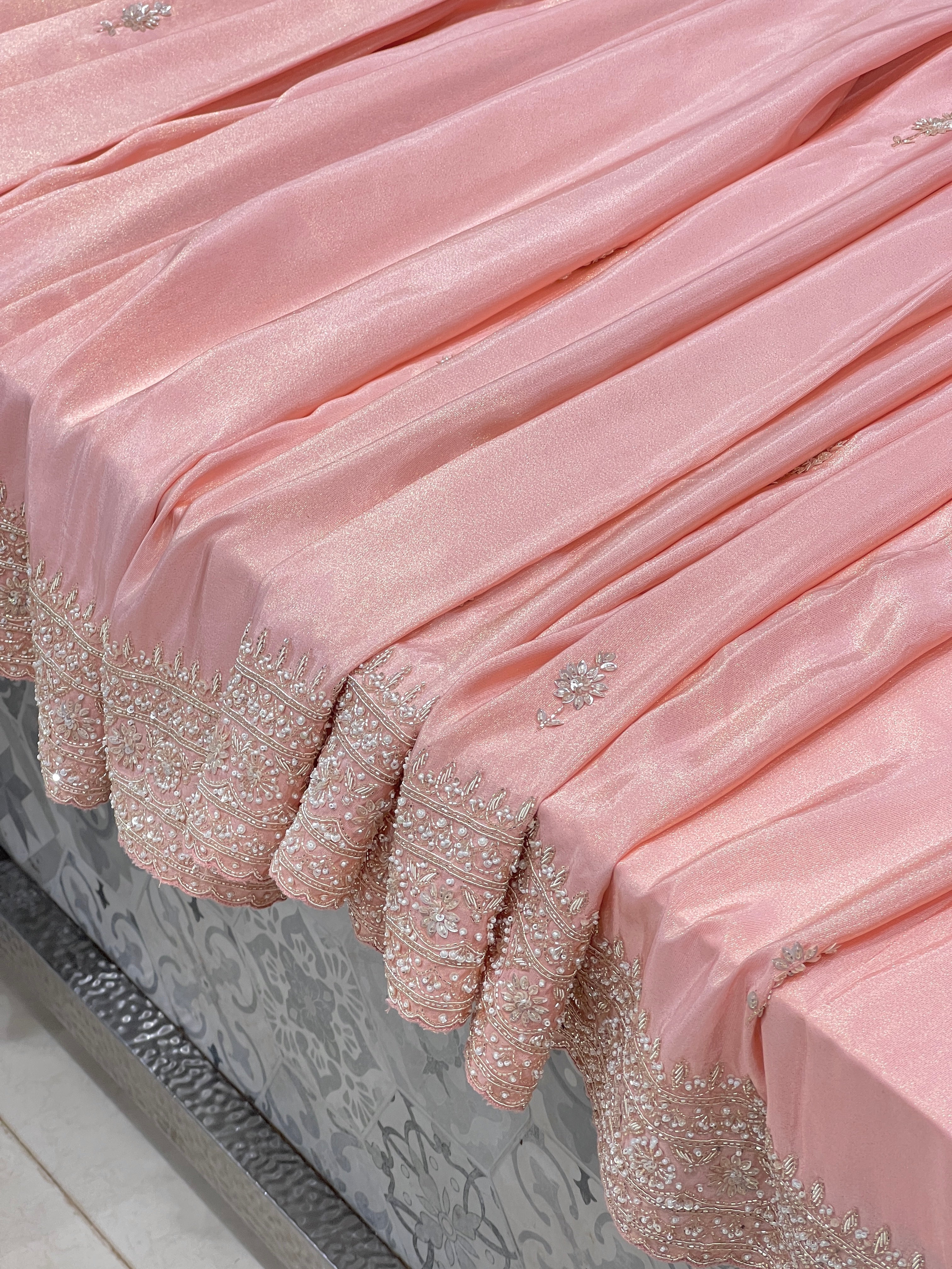 Pink Kareena Kapoor Inspired Crepe Tissue Embroidery Saree 2.0
