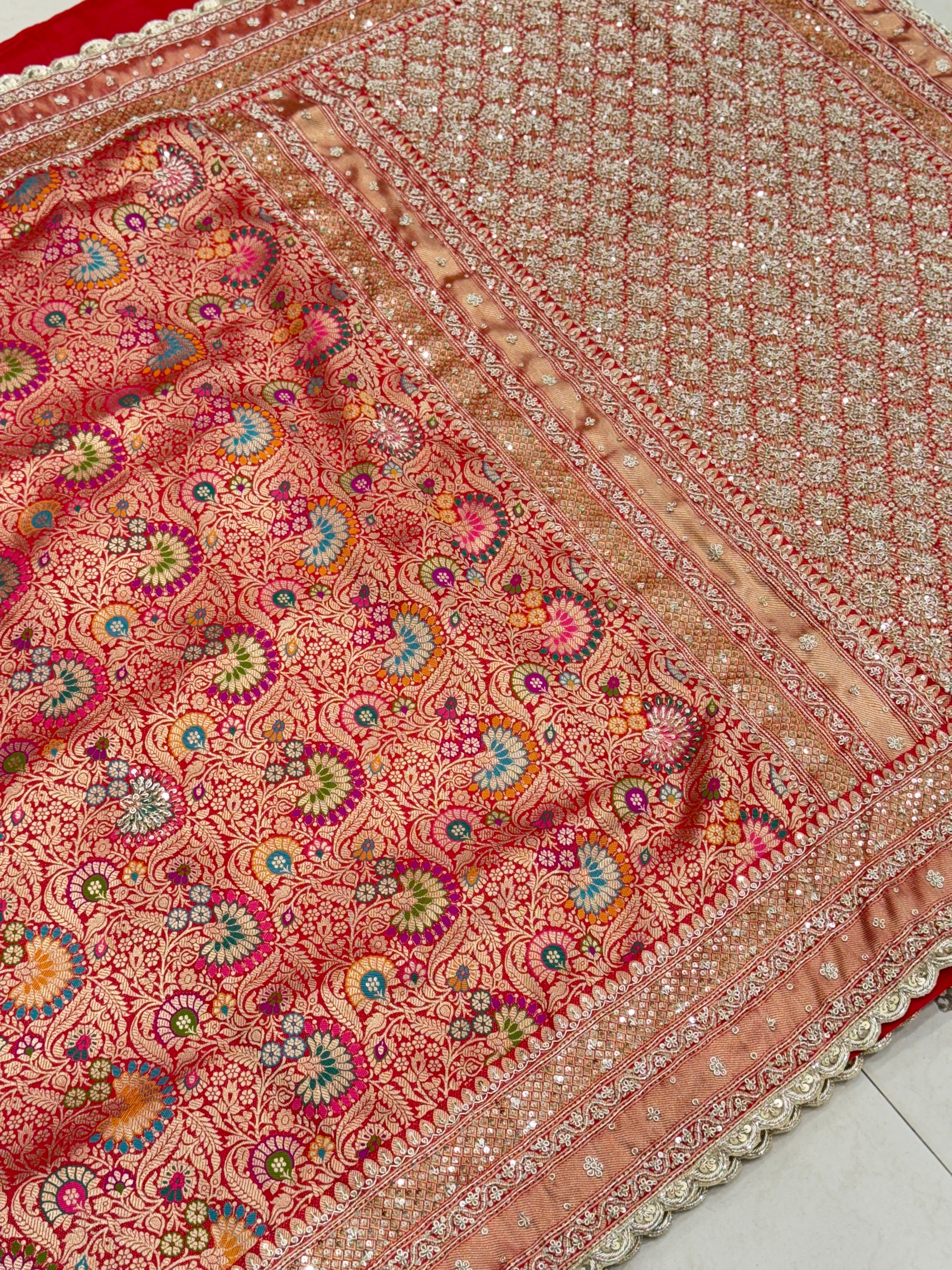 Red Banarasi Khinkhwab Zardosi Embroidery Saree