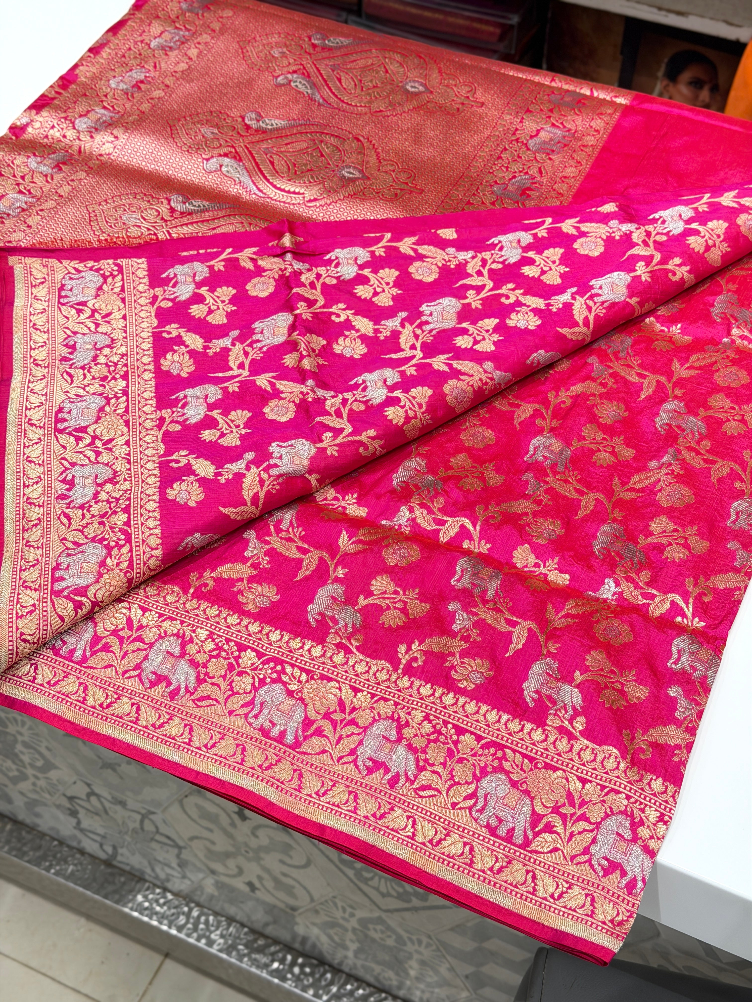 Rani Pink Shikara Banarasi Handloom Katan Silk Saree