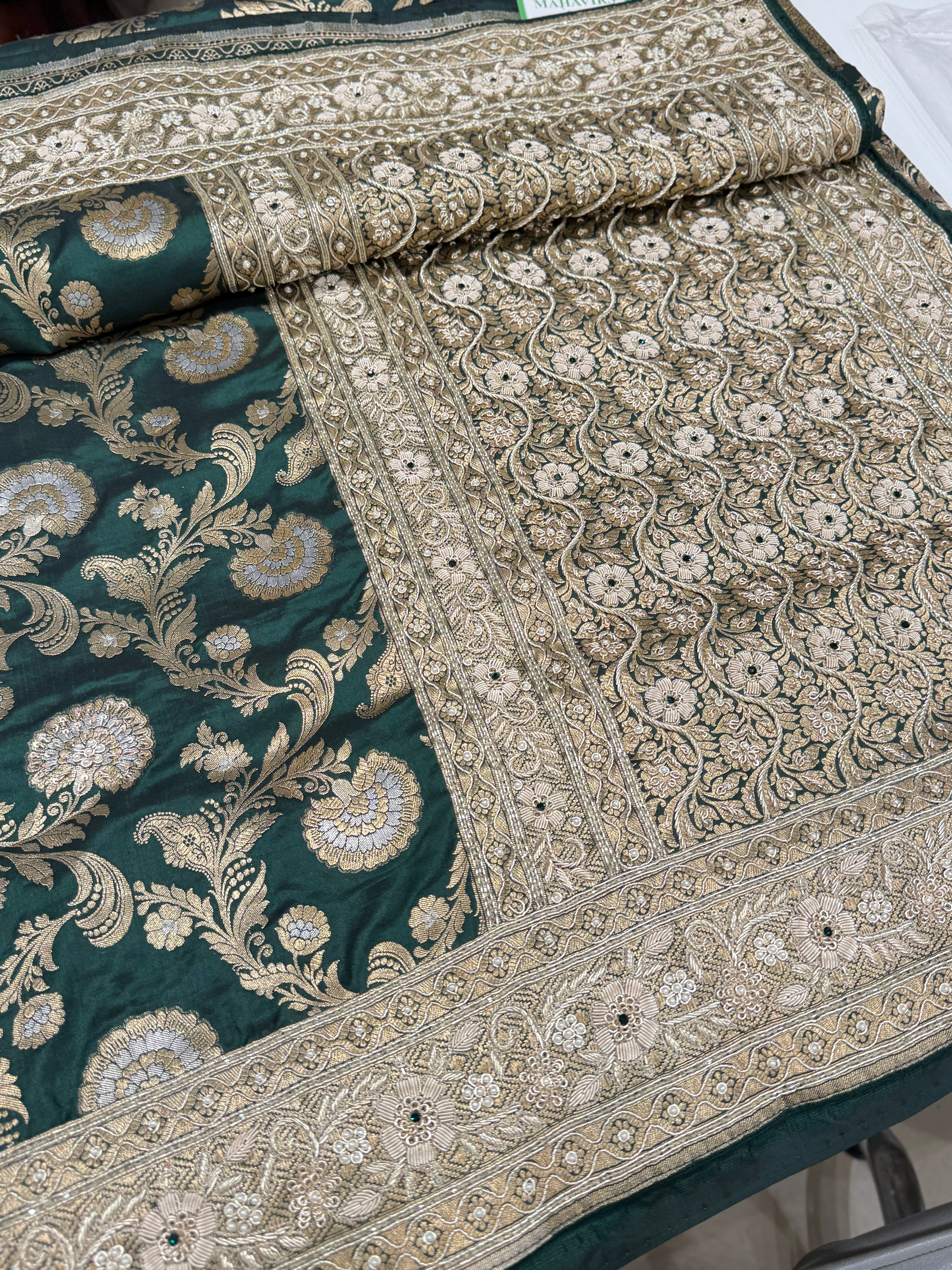 Bottle Green Banarasi Katan x Zardosi Hand Embroidery