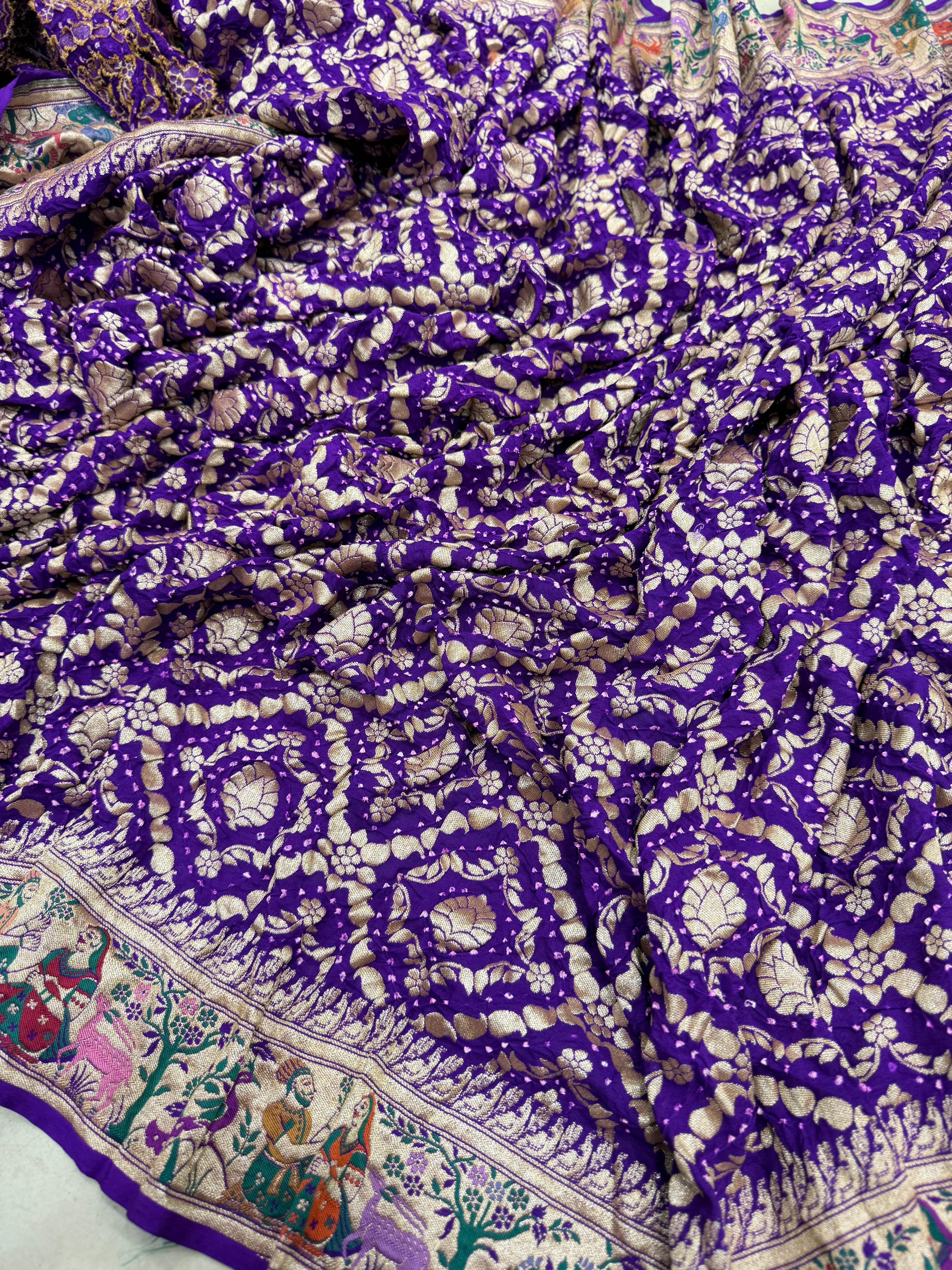 Violet Meenakari Rai Forest Theme Bandhej Saree