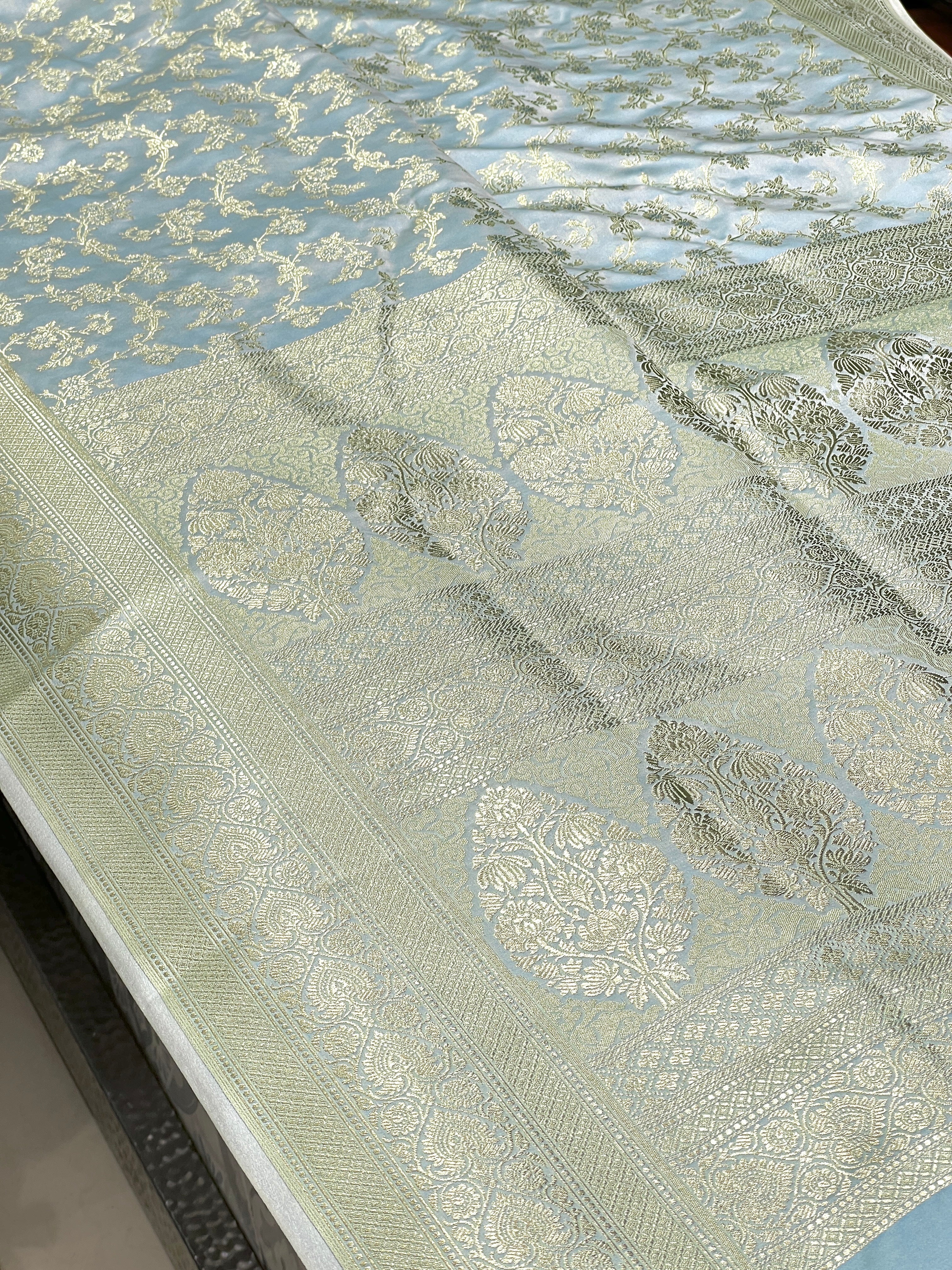 Blue Banarasi Silk Heart Border Saree