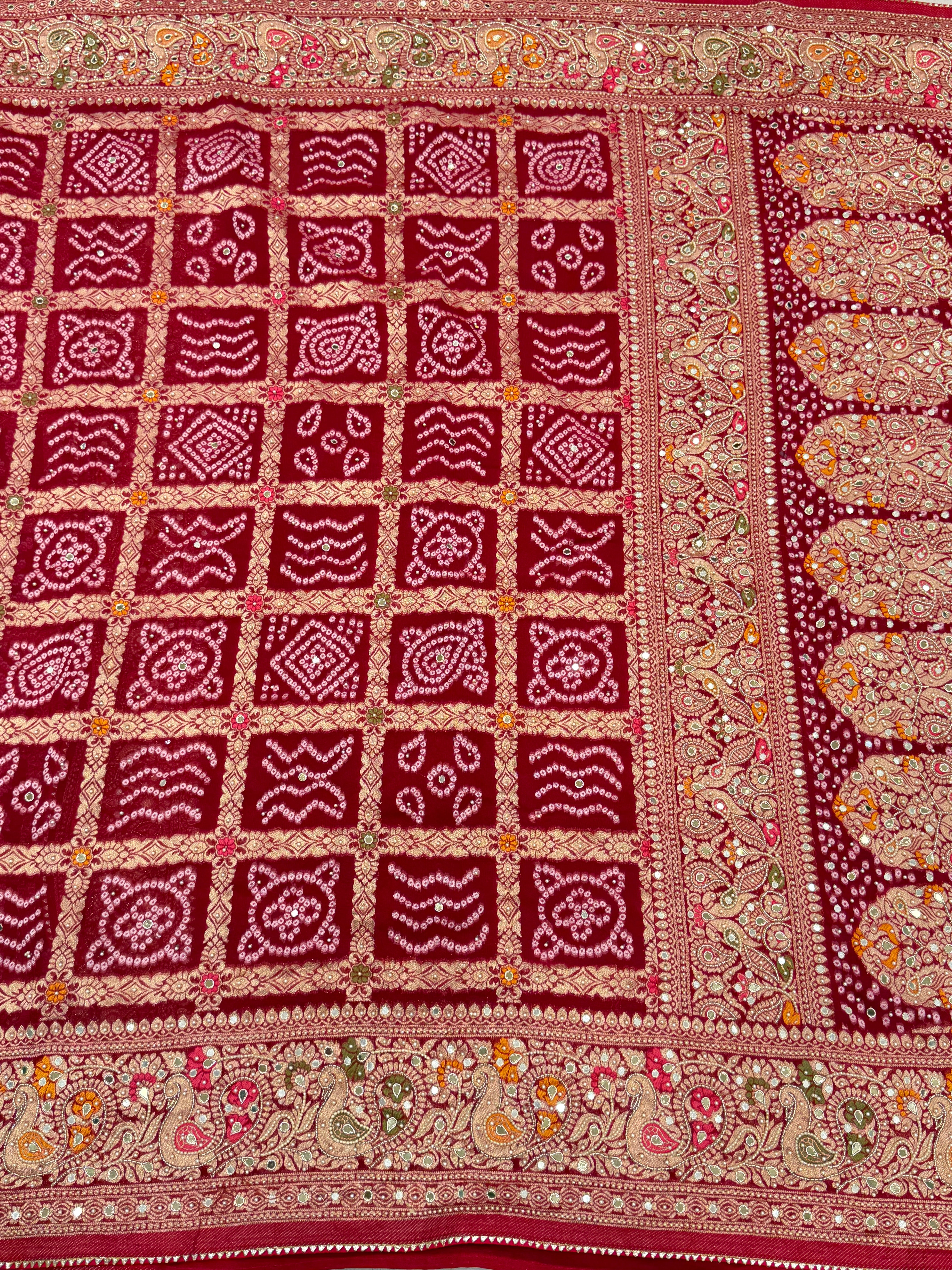 Red Gharchola Moti Hand Embroidery Saree
