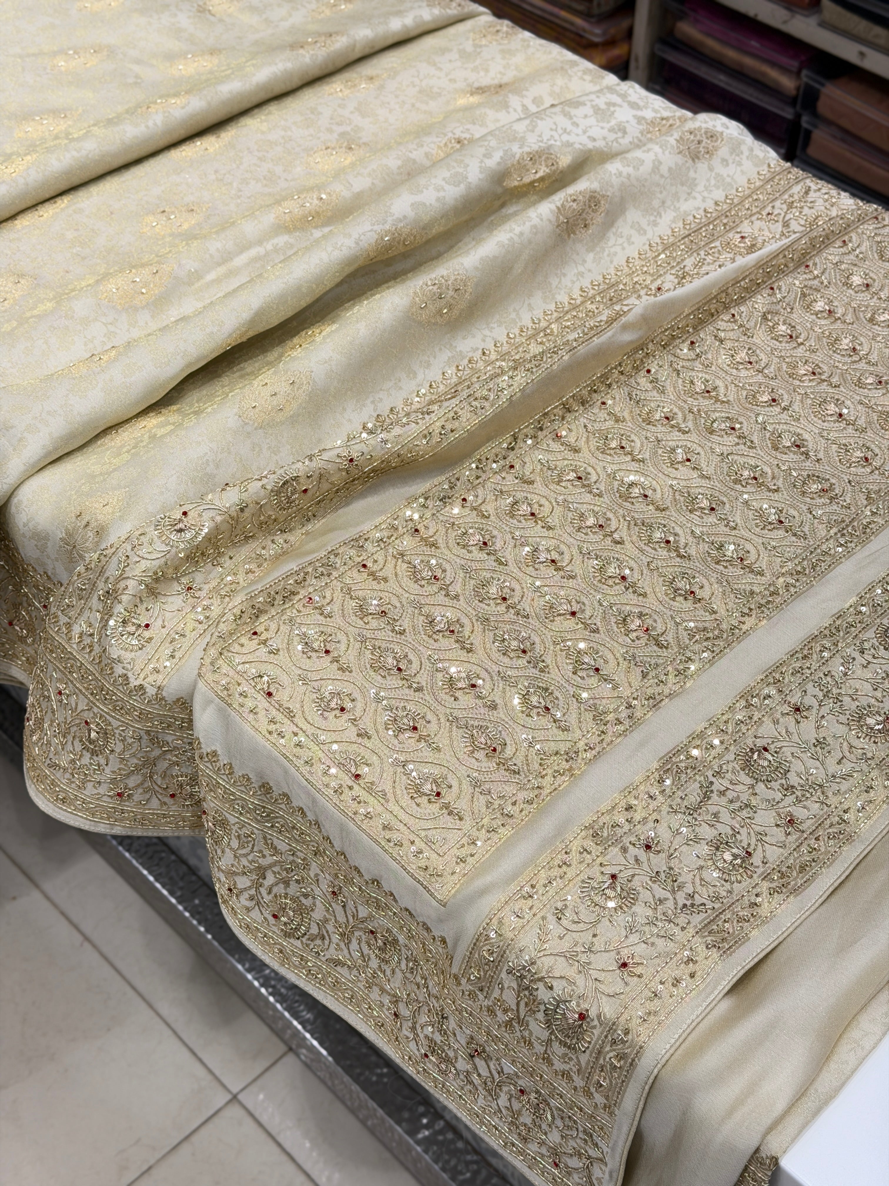 Banarasi Crepe Tissue Zardodi Hand Embroidery Saree