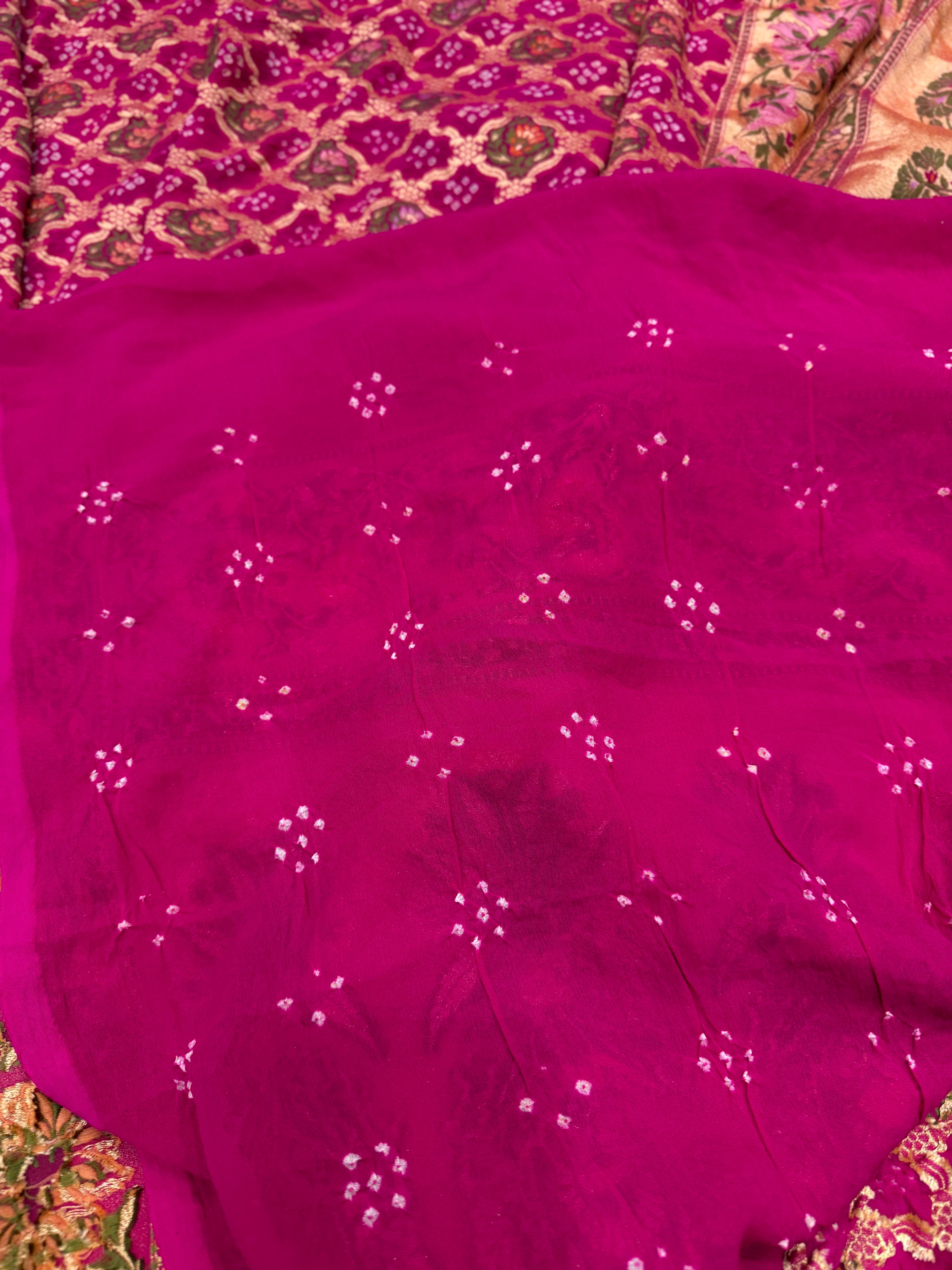 Rani Floral Border Meenakari Rai Bandhej Georgette Bandhini Saree