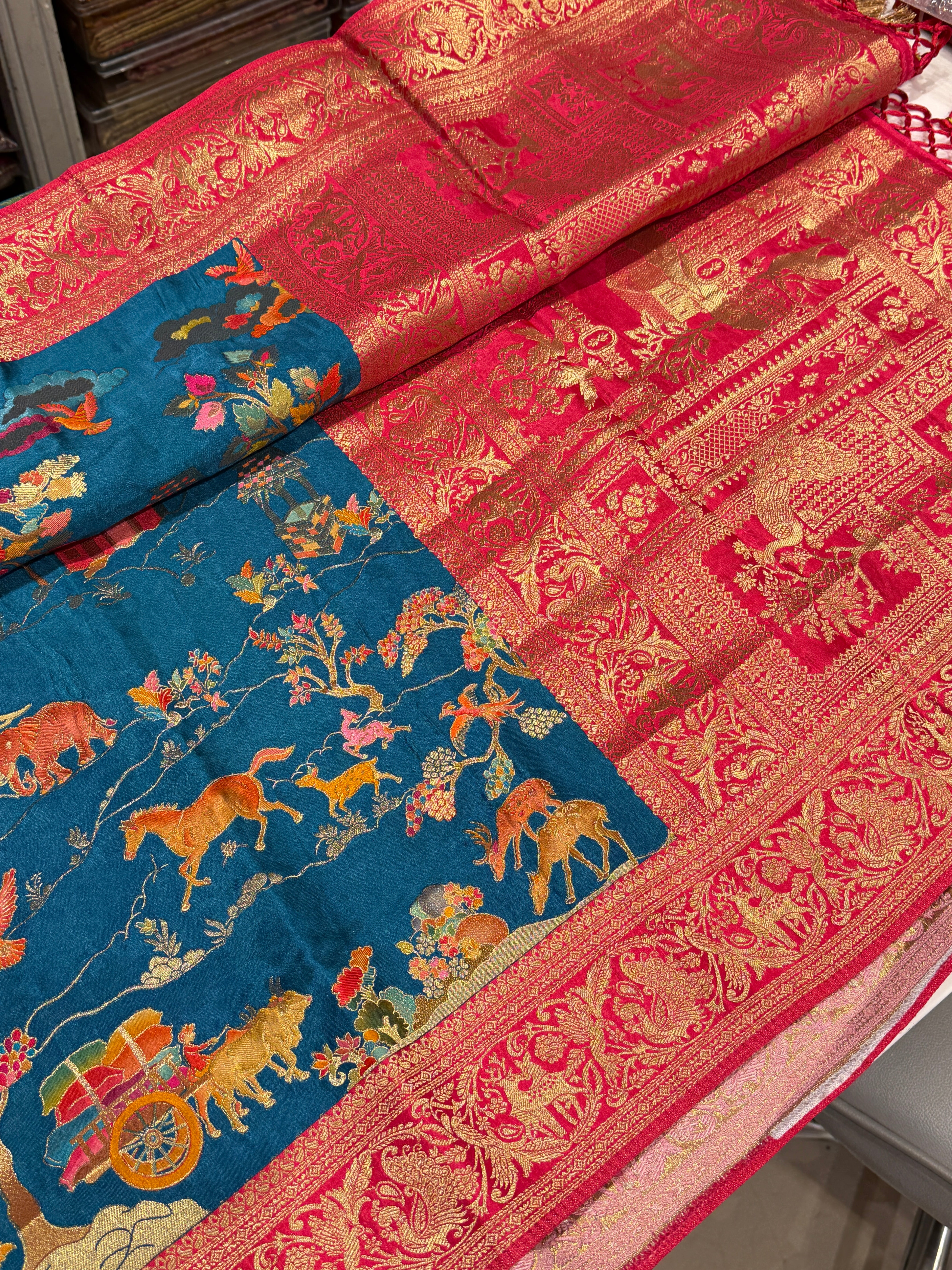 Blue Modal Shikara Weave Landscape Saree