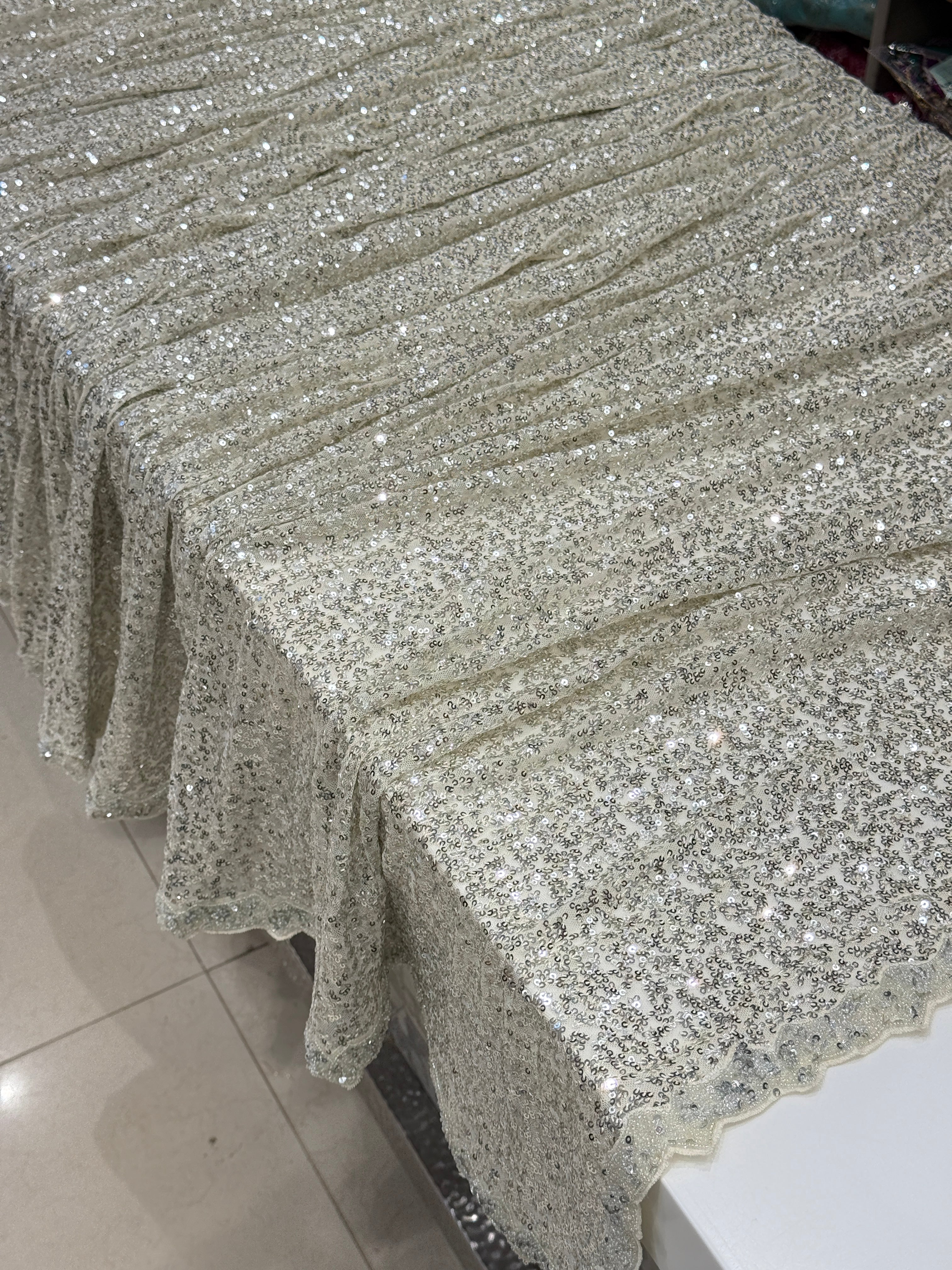 White Sequin Saree Hand Embroidery Border