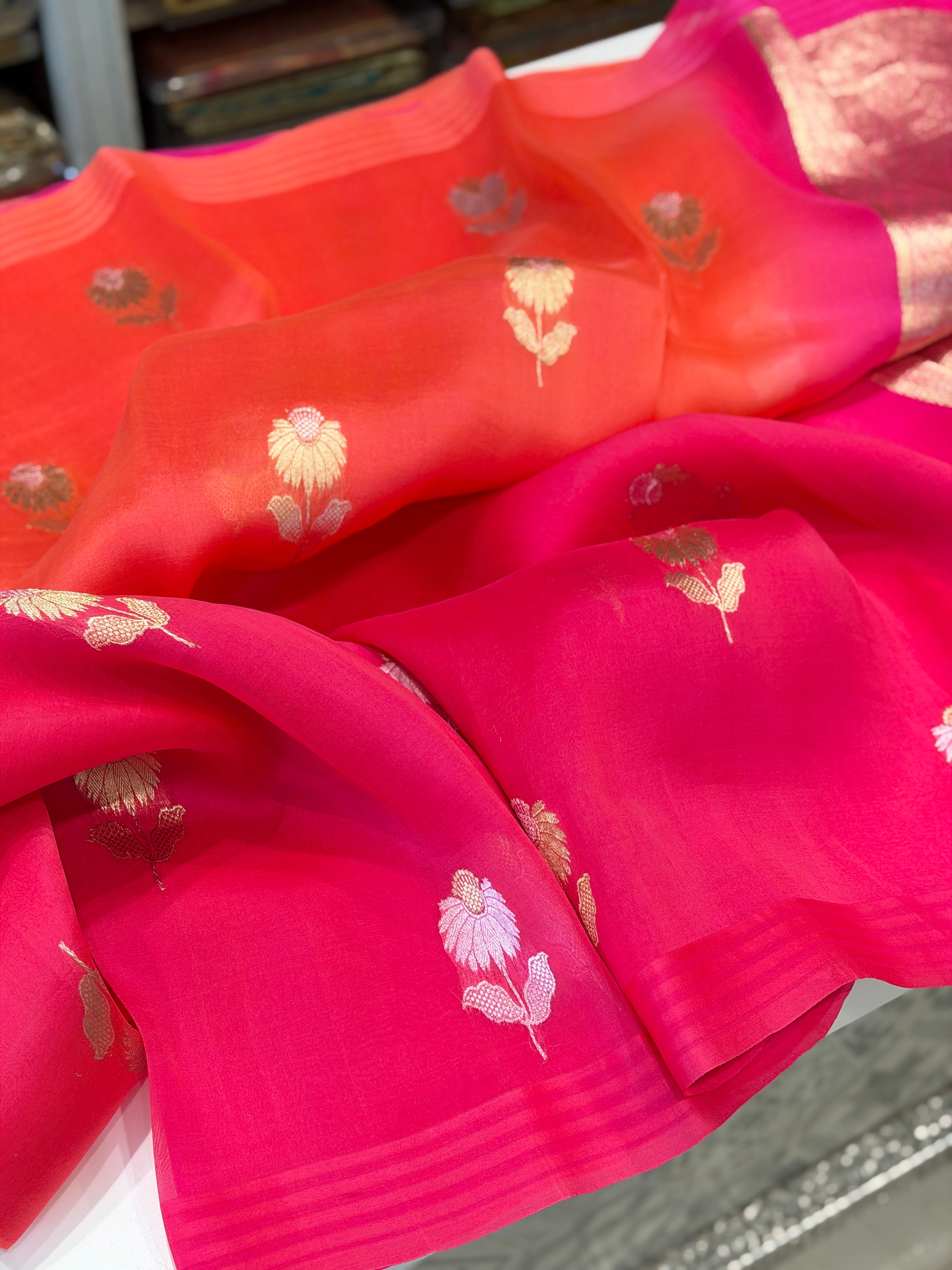 Rani Shaded Banarasi Kora Handloom Saree
