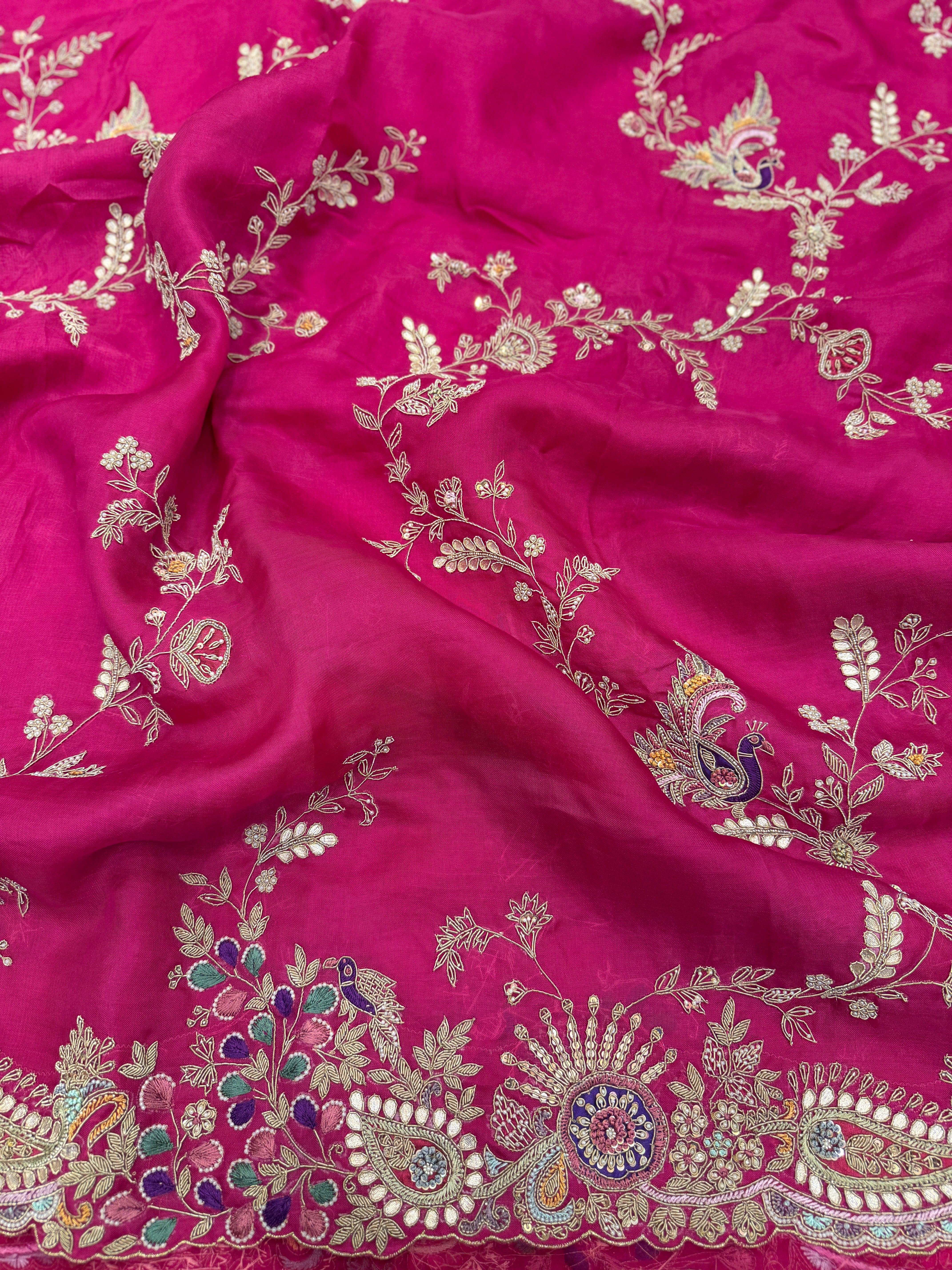 Rani Pink Organza Anamika Khanna Inspired Hand Embroidery Saree