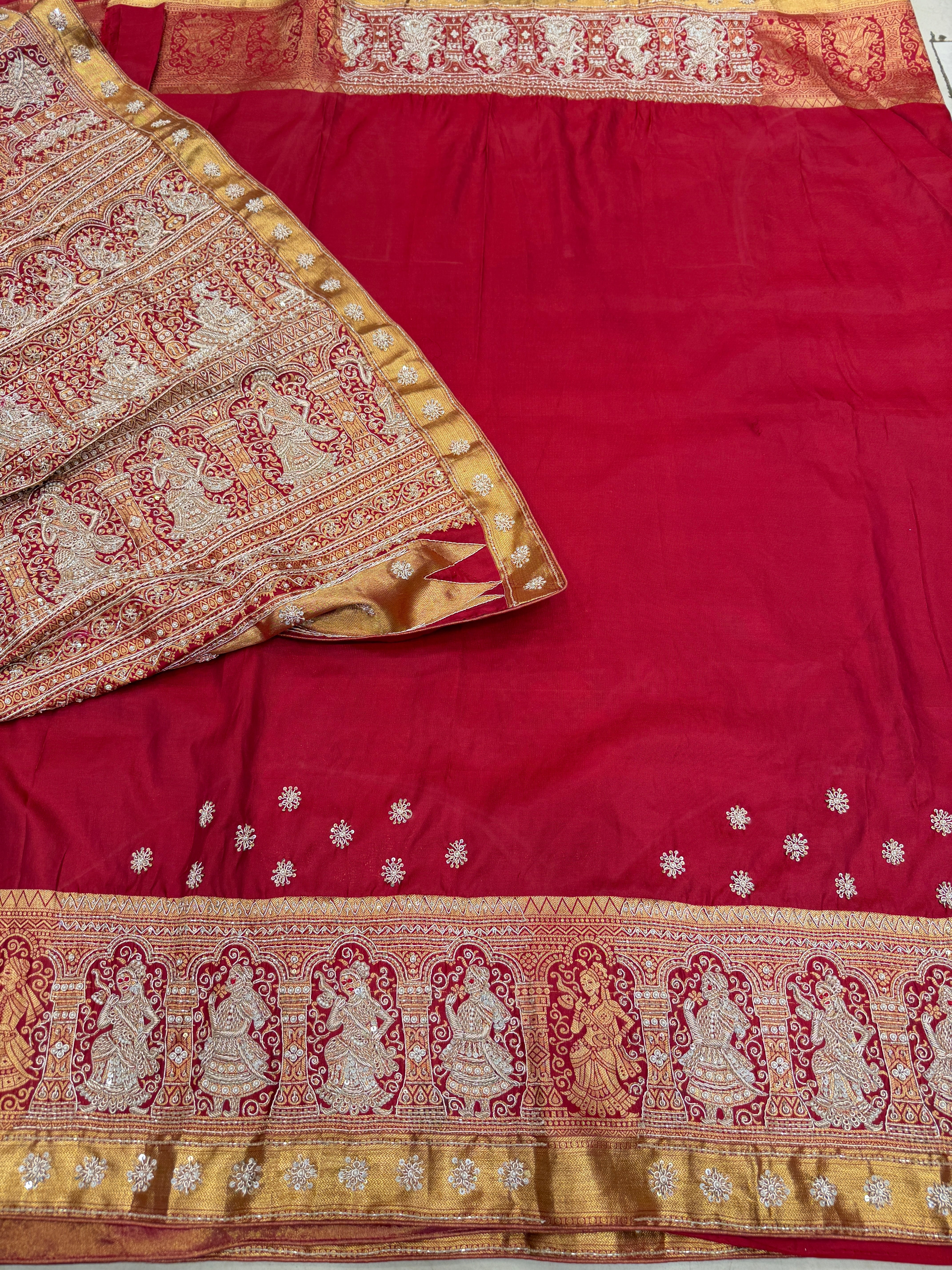 Maroonish Red Kanjivaram Zardosi Hand Embroidery Baluchari Style Saree