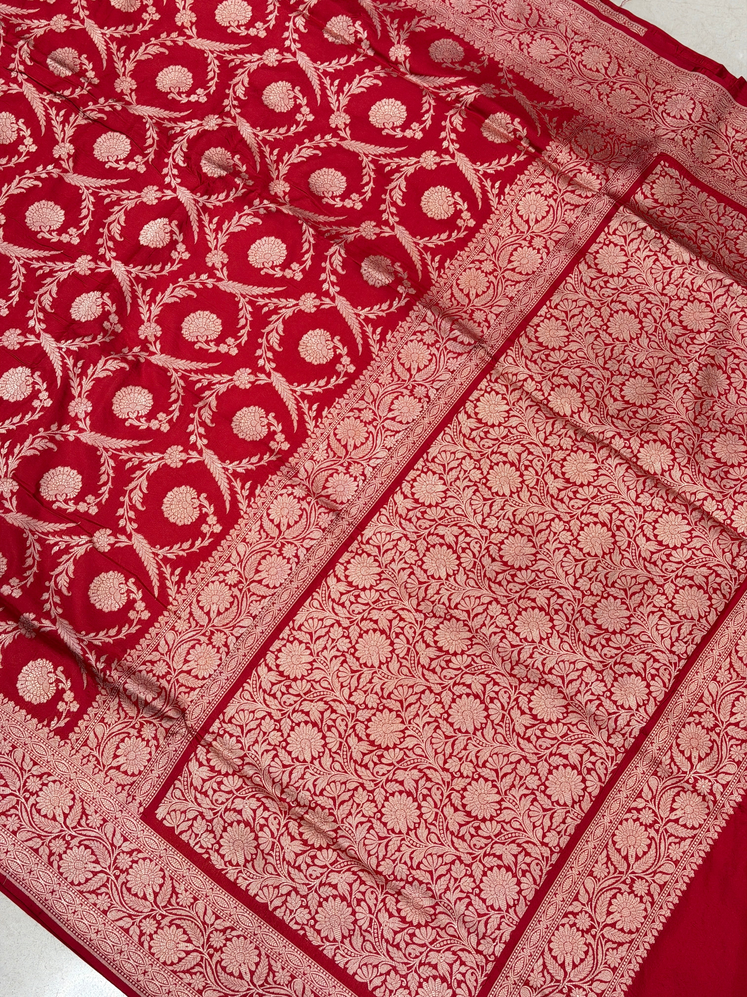 Red Jaal Weaved Banarasi Handloom Katan Silk Saree