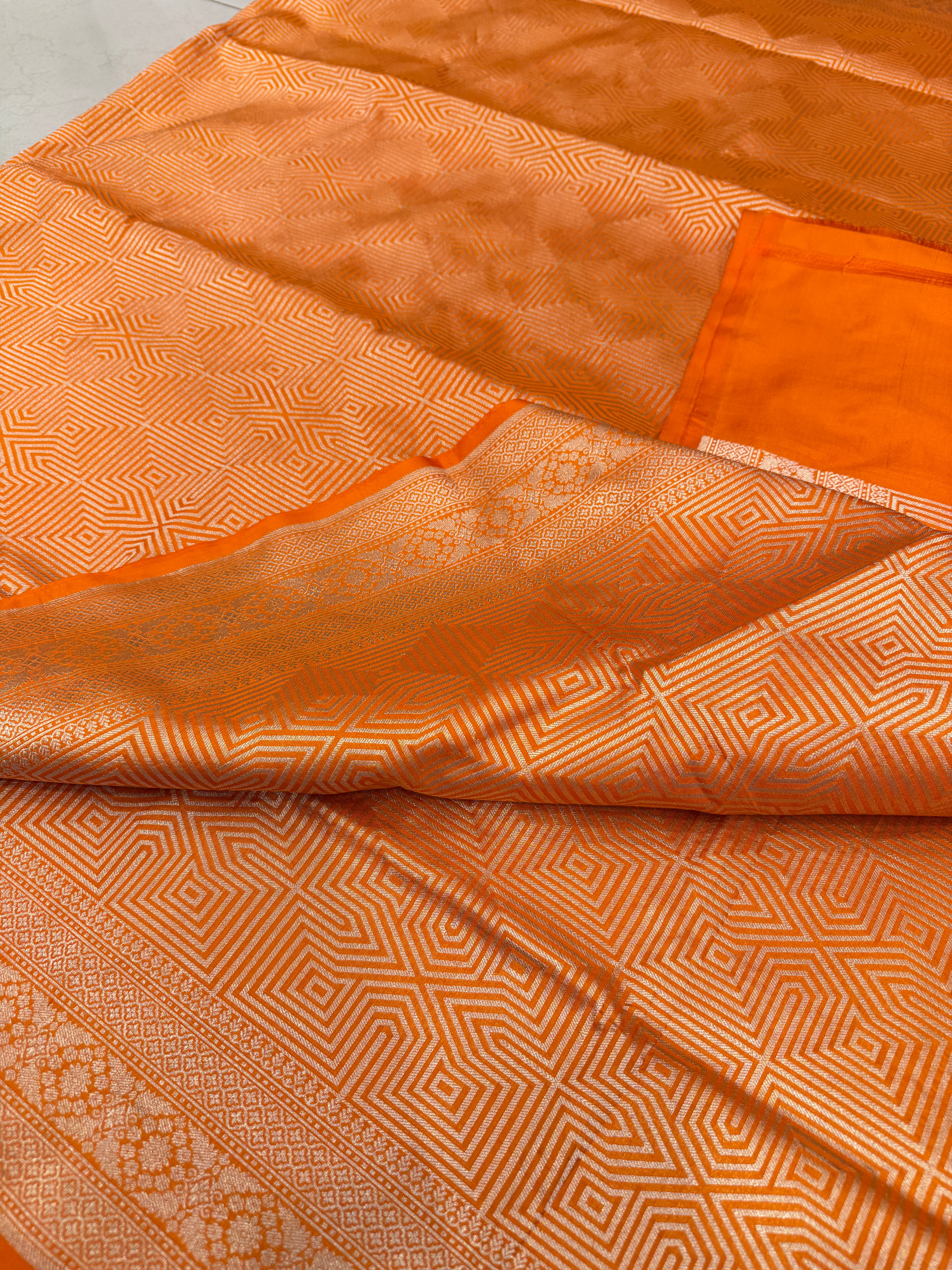Rust Orange Handloom Banarasi Katan Silk Brocade Contemporary Saree