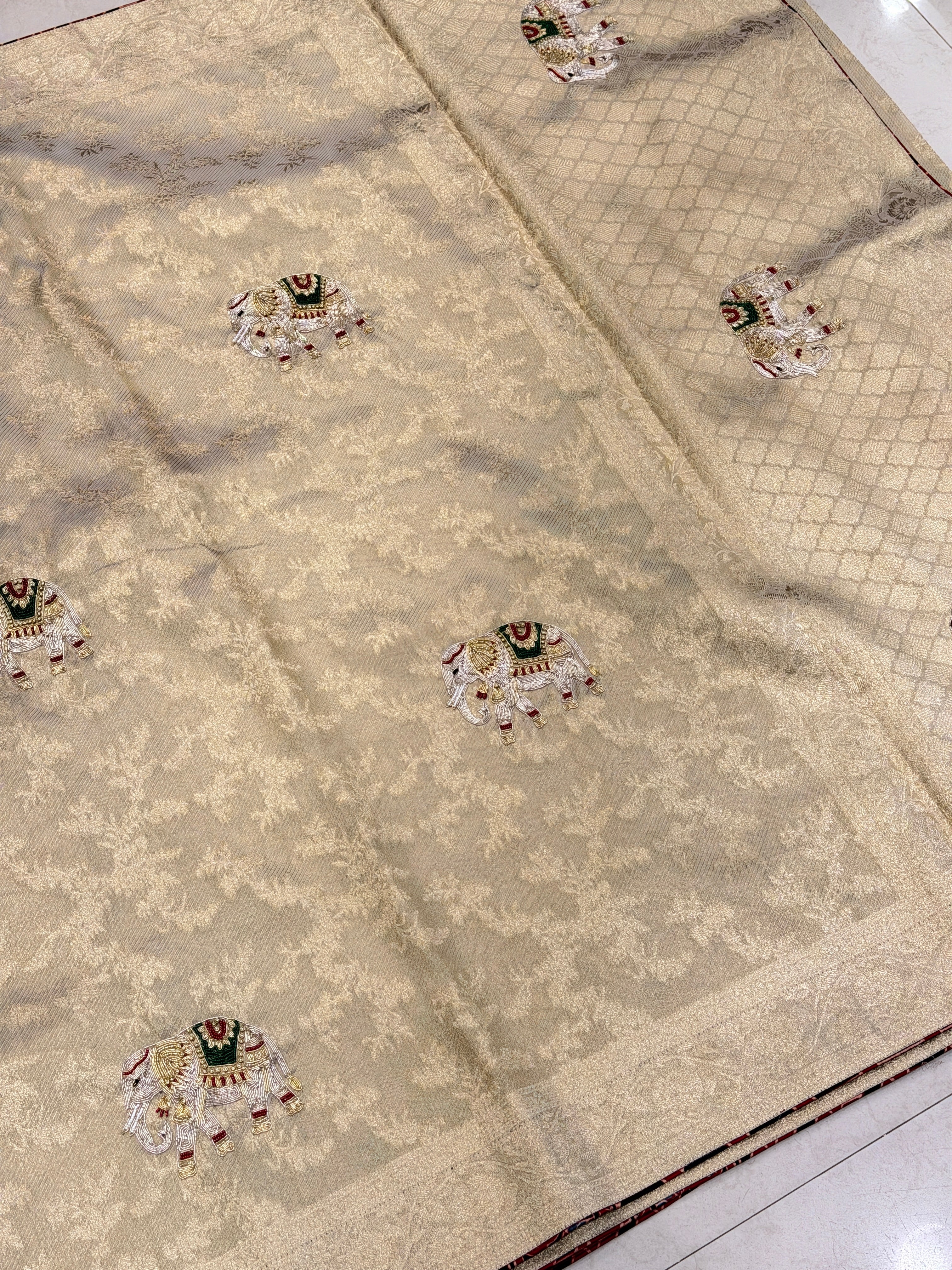 Gold Tissue Gajraj Edit Hand Embroidery Saree