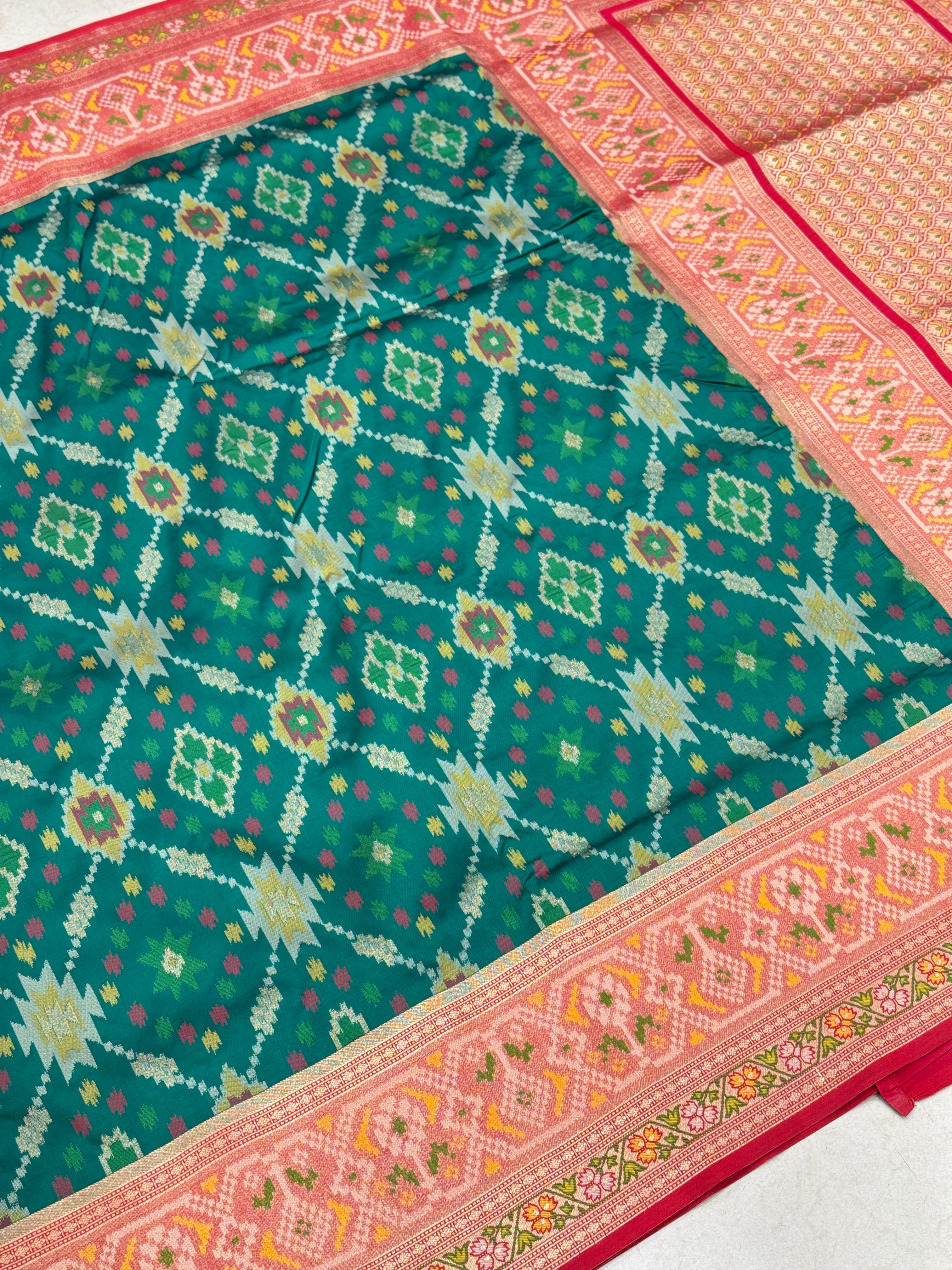 Bottle Green Banarasi Patola Tissue Style Border and Pallu