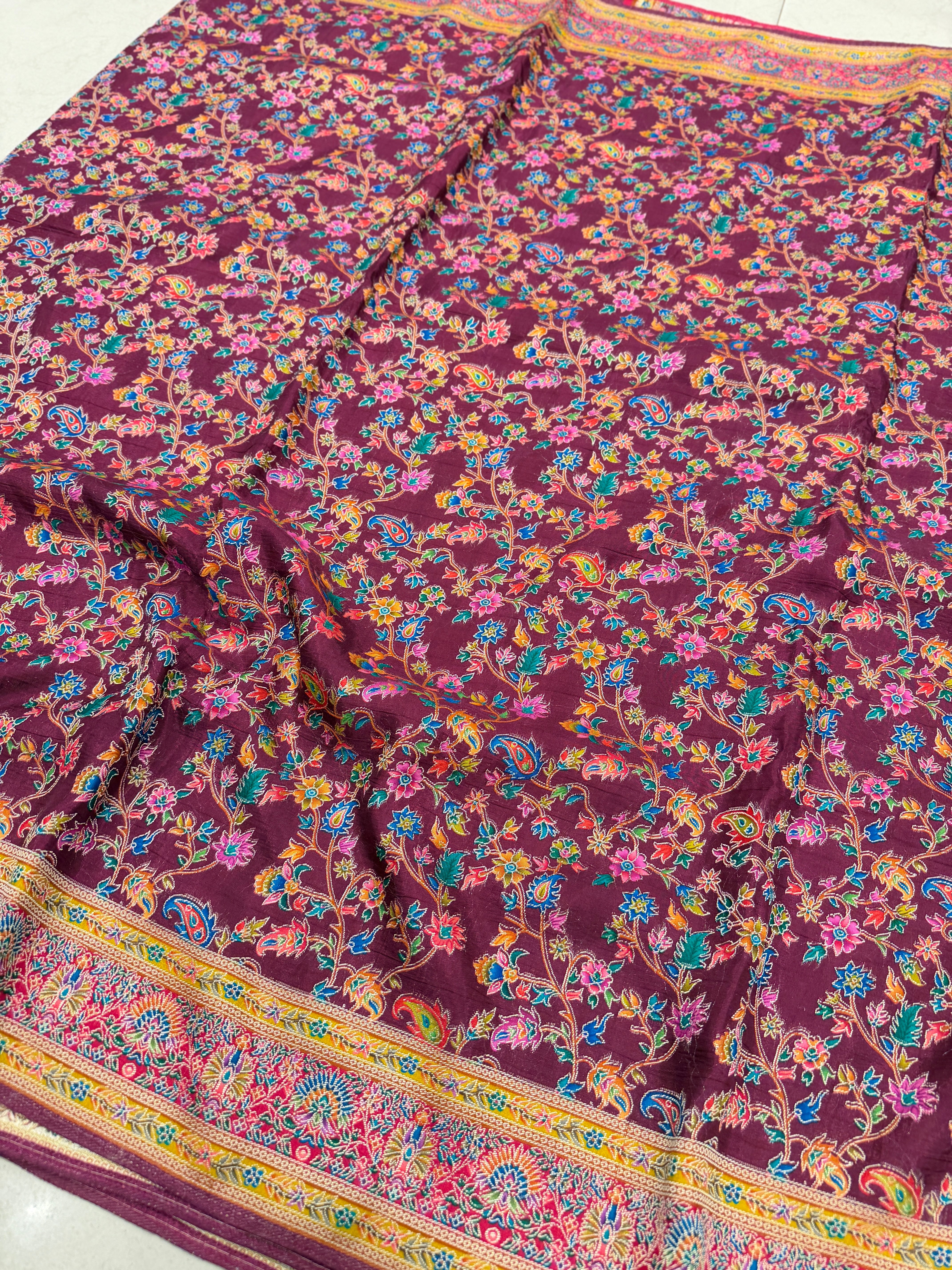 Maroonish Wine Weaved Pashmina Style Multi Colour Saree