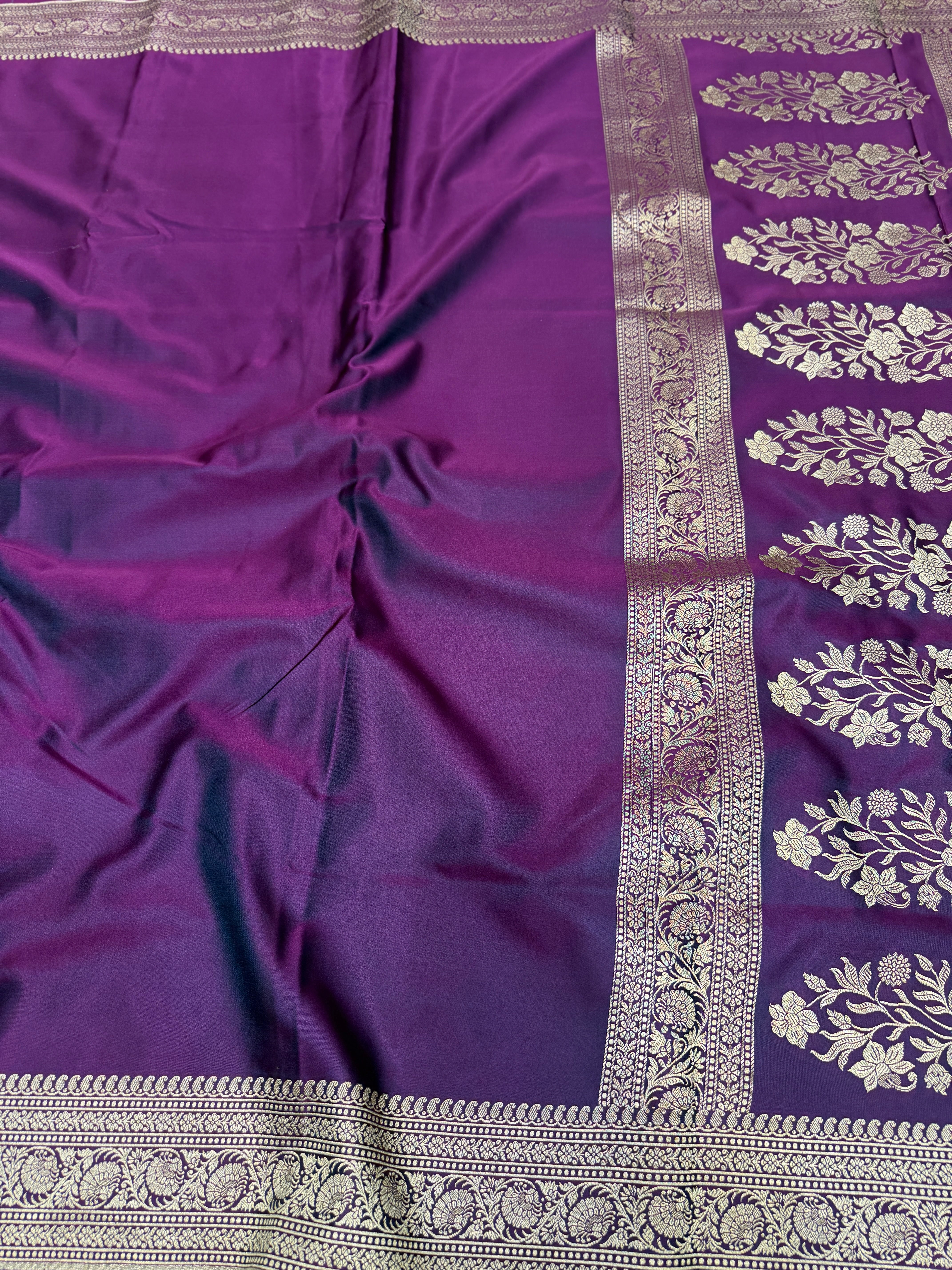 Violet Banarasi Silk Plain Body Border Saree