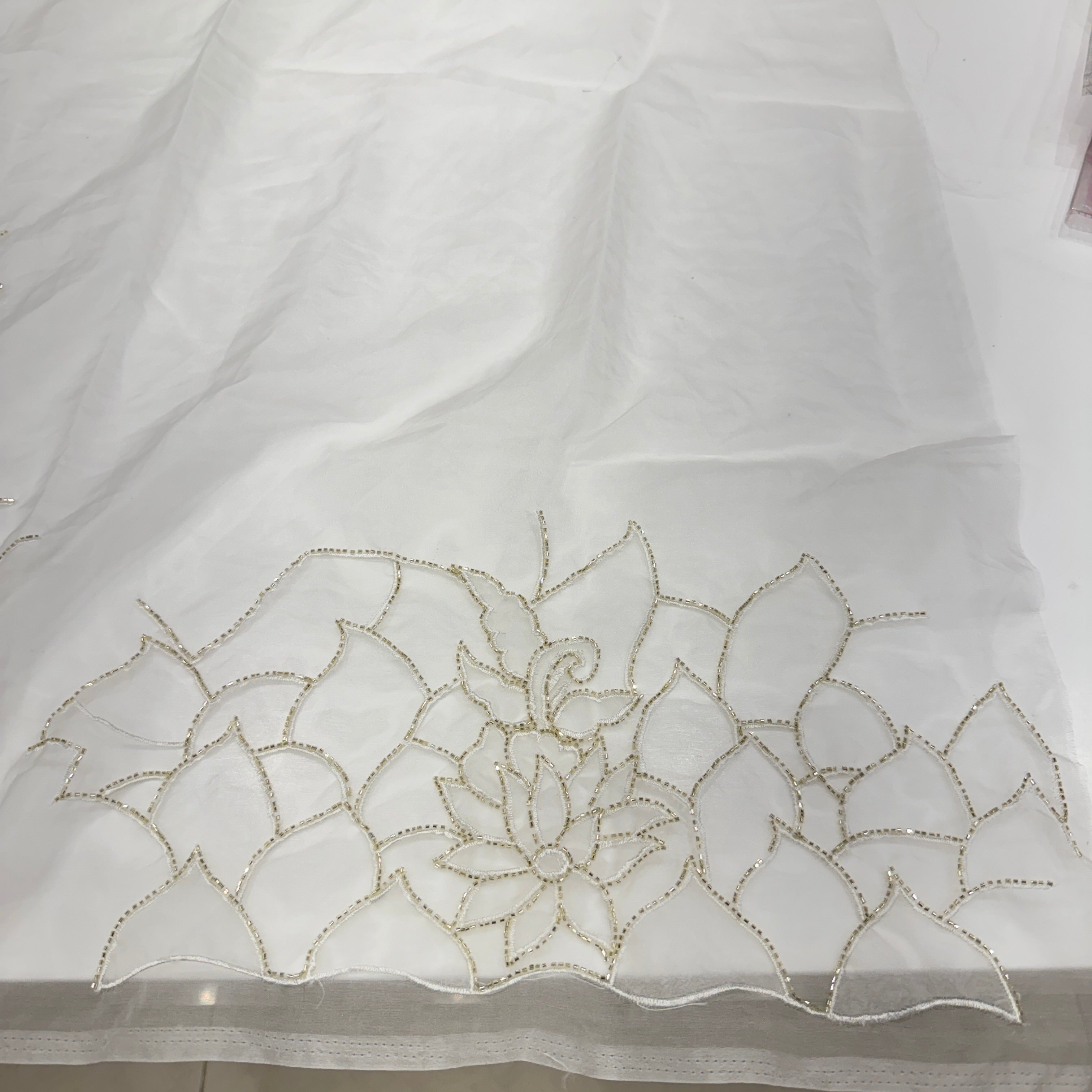 White Organza Hand Embroidery Blouse Piece