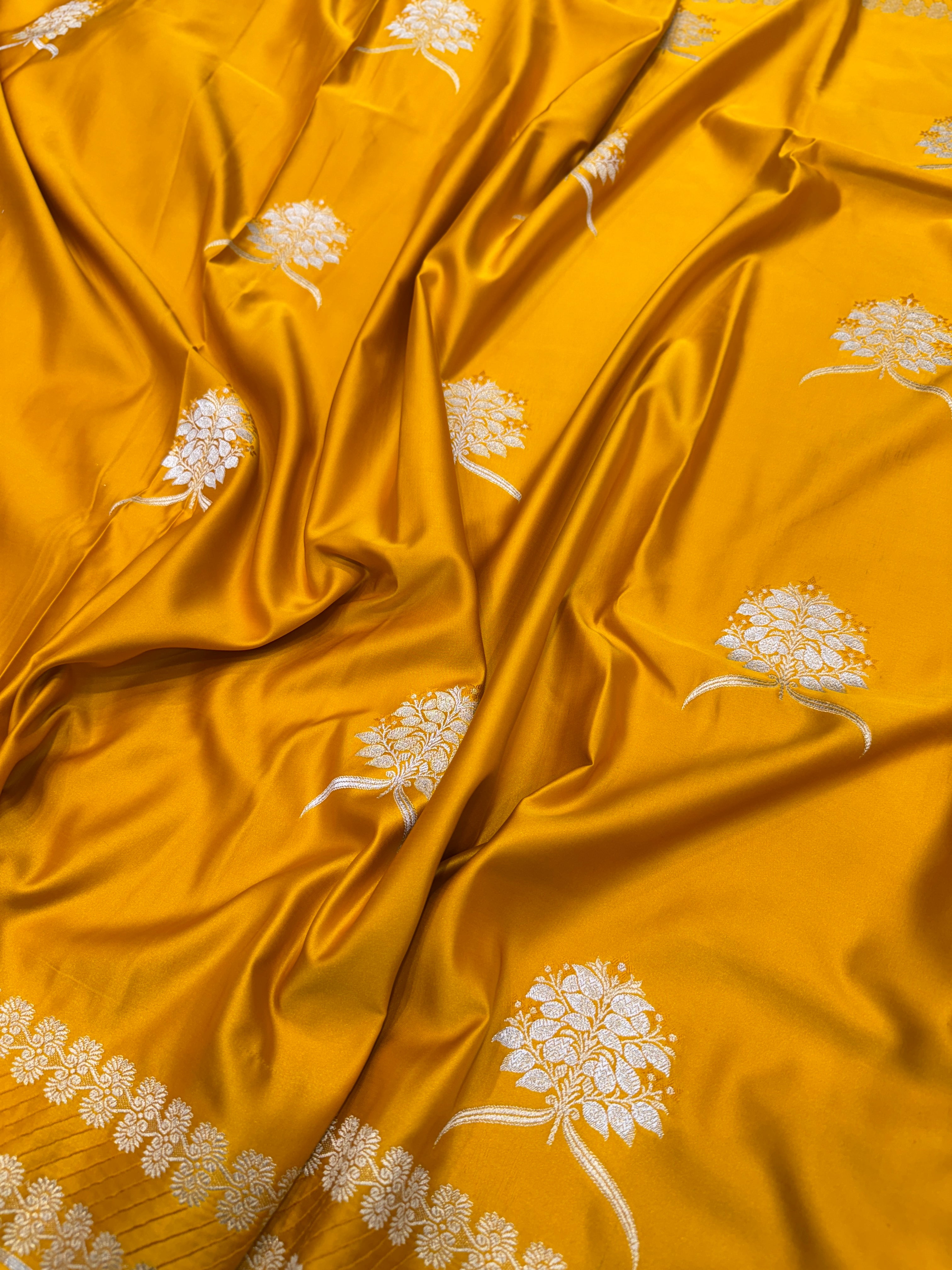 Mustard Yellow Banarasi Big Sliver Butta Saree