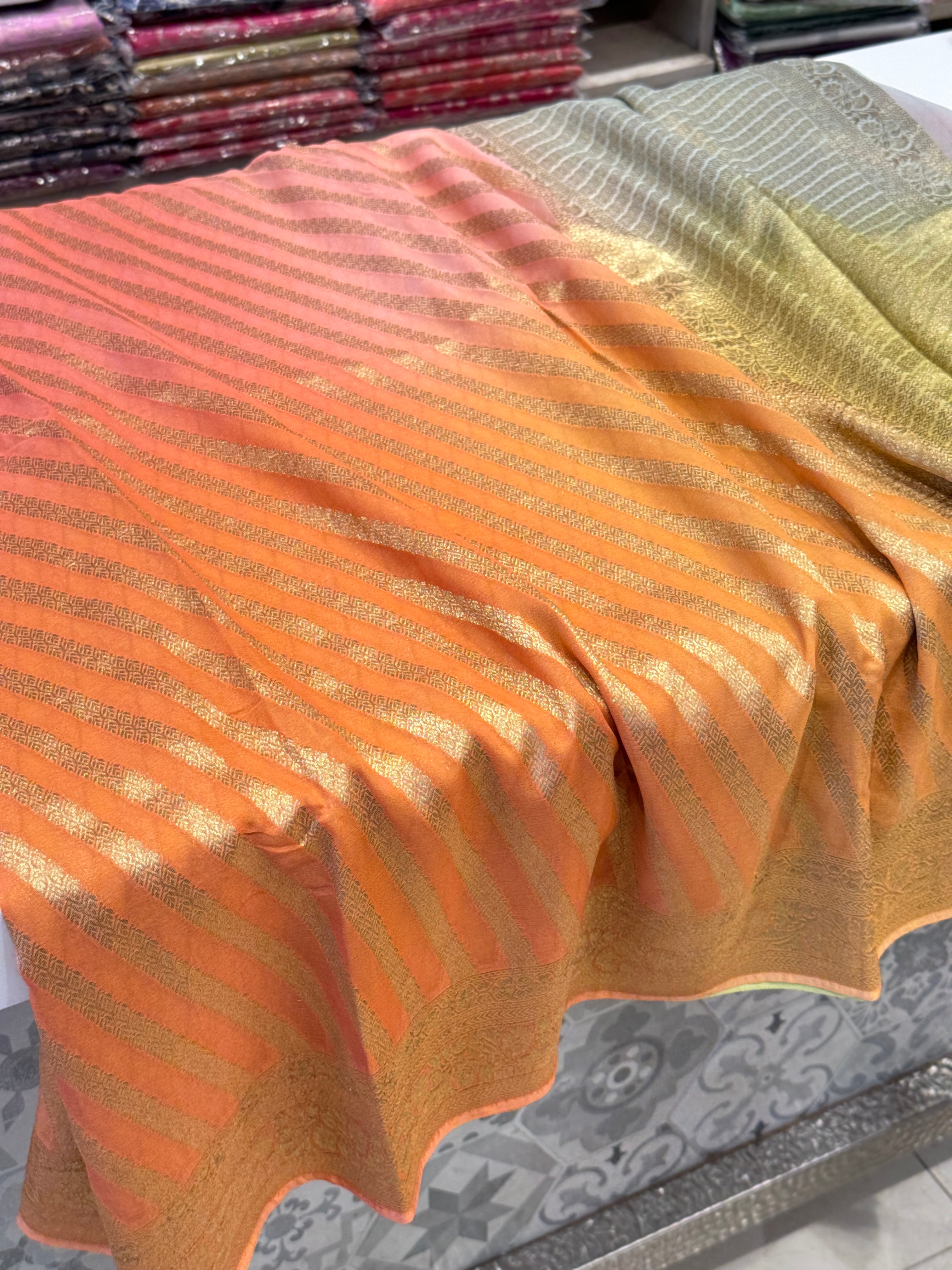 Six Shaded Banarasi Khaddi Georgette Leheriya